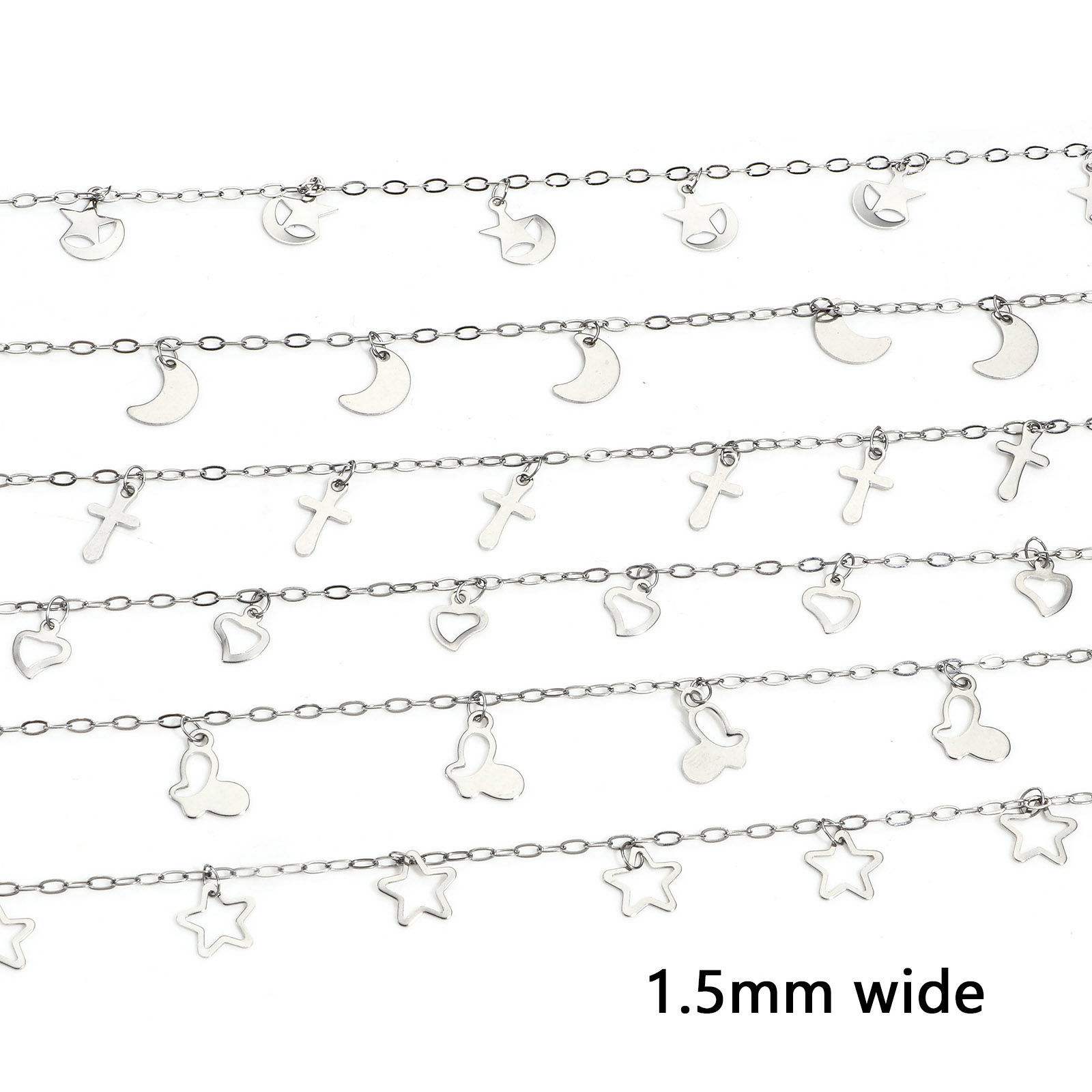 Picture of 304 Stainless Steel With Pendant Link Cable Chain For Handmade DIY Jewelry Making Findings Silver Tone 1.5mm