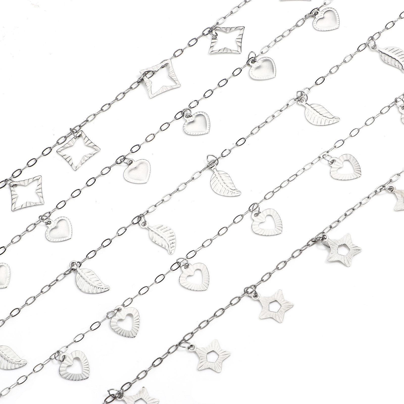 Picture of 304 Stainless Steel With Pendant Link Cable Chain For Handmade DIY Jewelry Making Findings Embossing Silver Tone 1.5mm