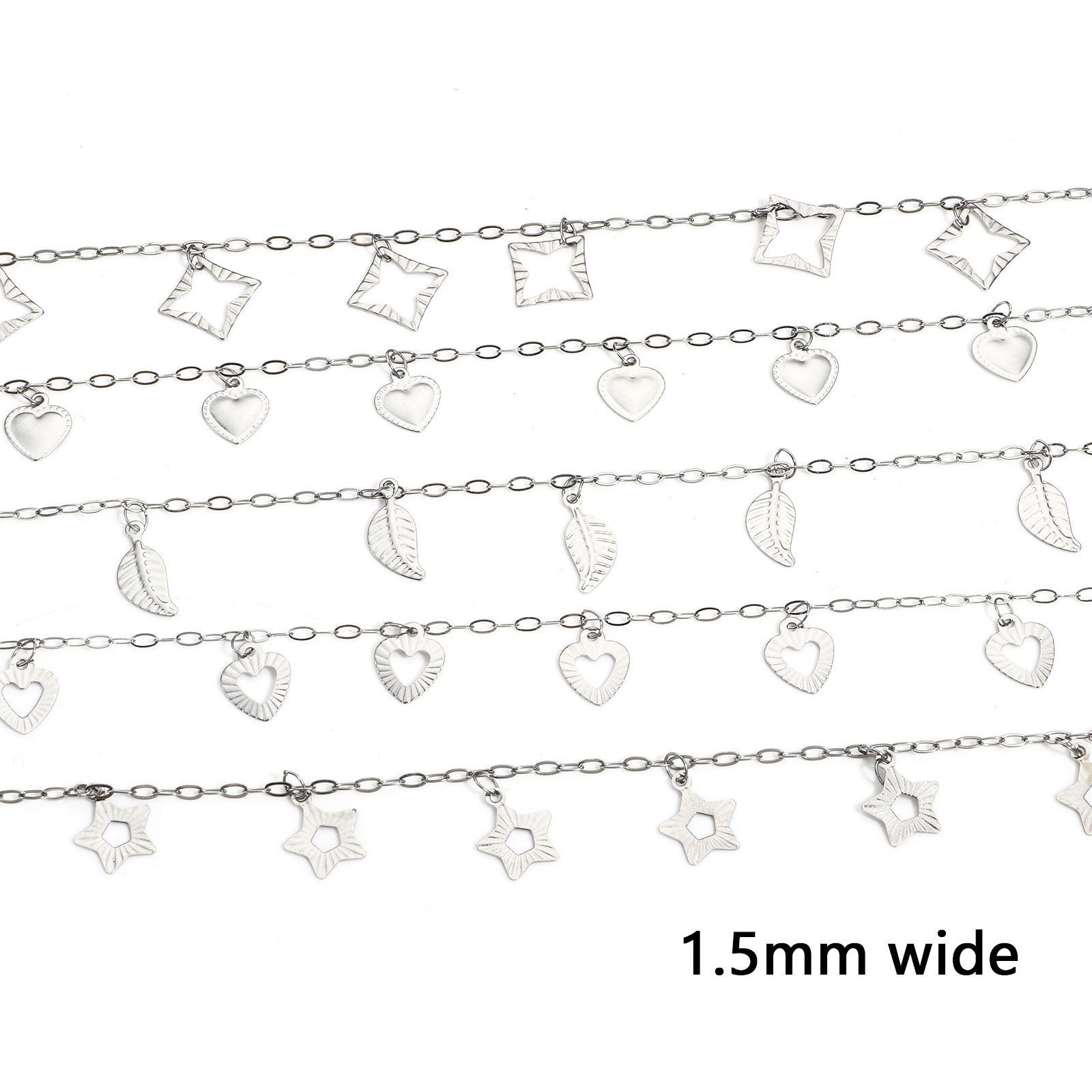 Picture of 304 Stainless Steel With Pendant Link Cable Chain For Handmade DIY Jewelry Making Findings Embossing Silver Tone 1.5mm