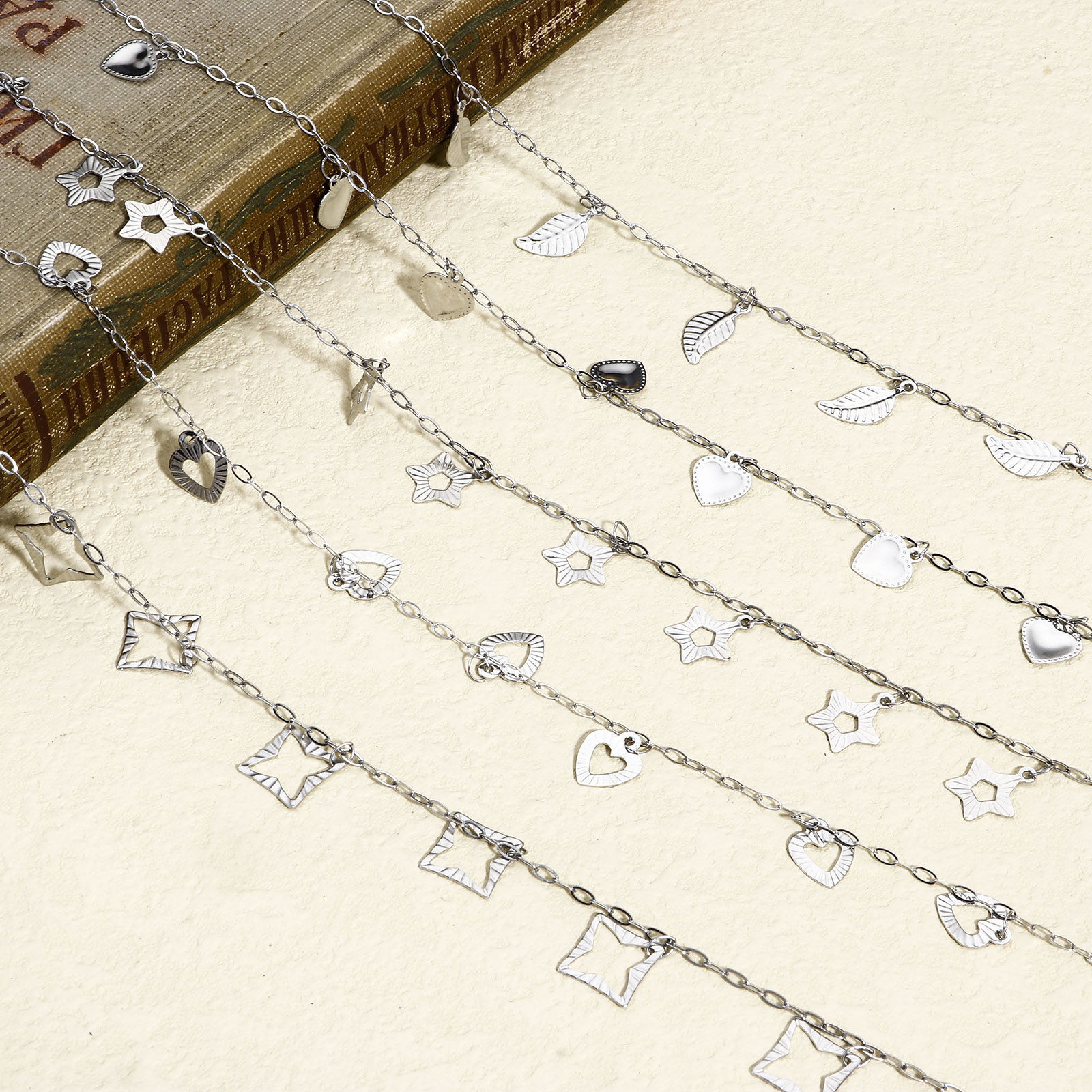 Picture of 304 Stainless Steel With Pendant Link Cable Chain For Handmade DIY Jewelry Making Findings Embossing Silver Tone 1.5mm