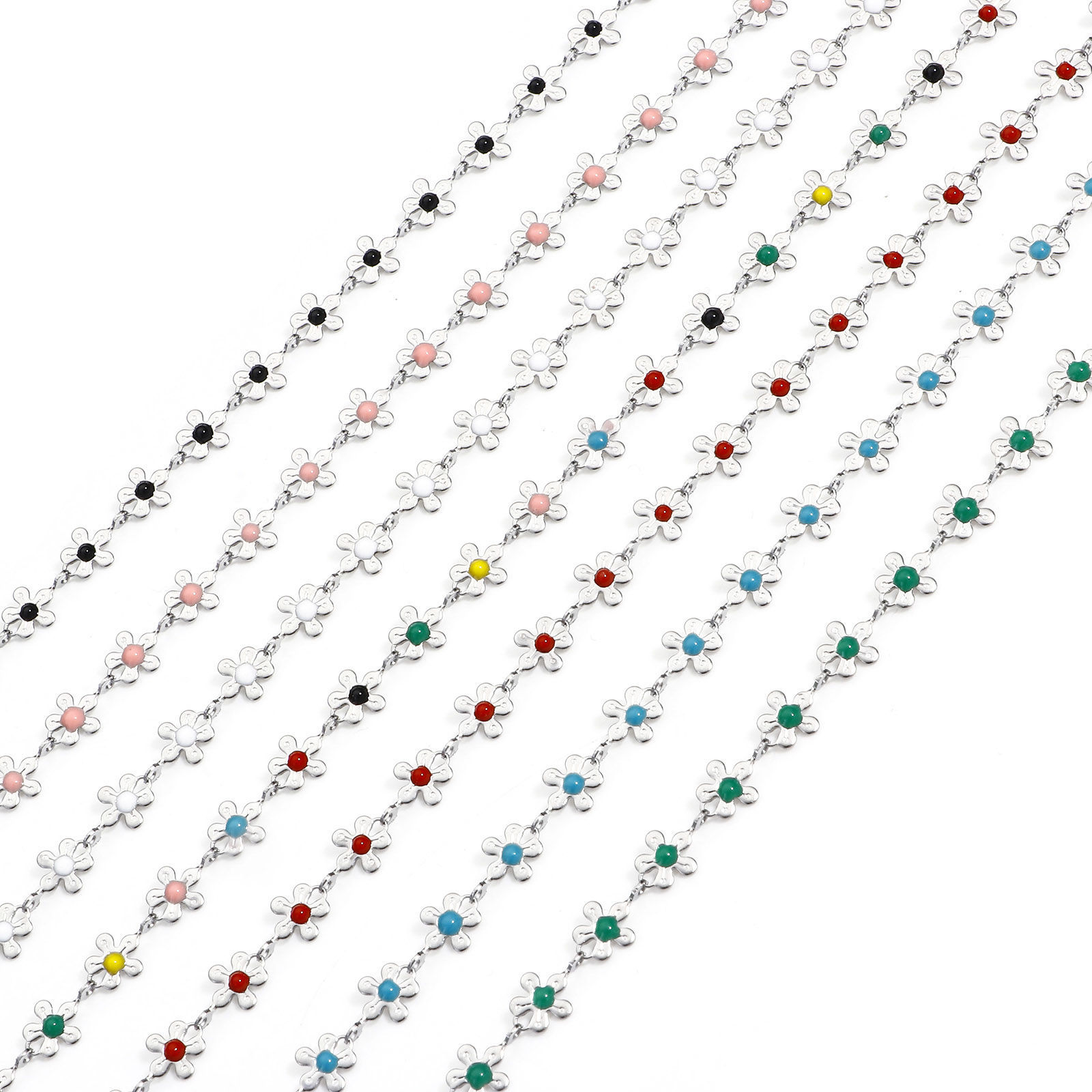 Picture of 304 Stainless Steel Handmade Link Chain For Handmade DIY Jewelry Making Findings Flower Silver Tone 6mm