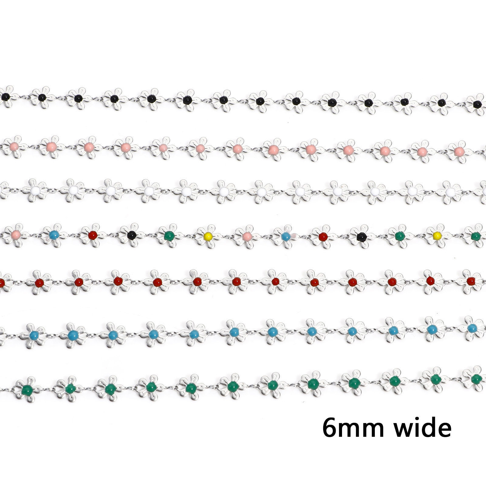 Picture of 304 Stainless Steel Handmade Link Chain For Handmade DIY Jewelry Making Findings Flower Silver Tone 6mm