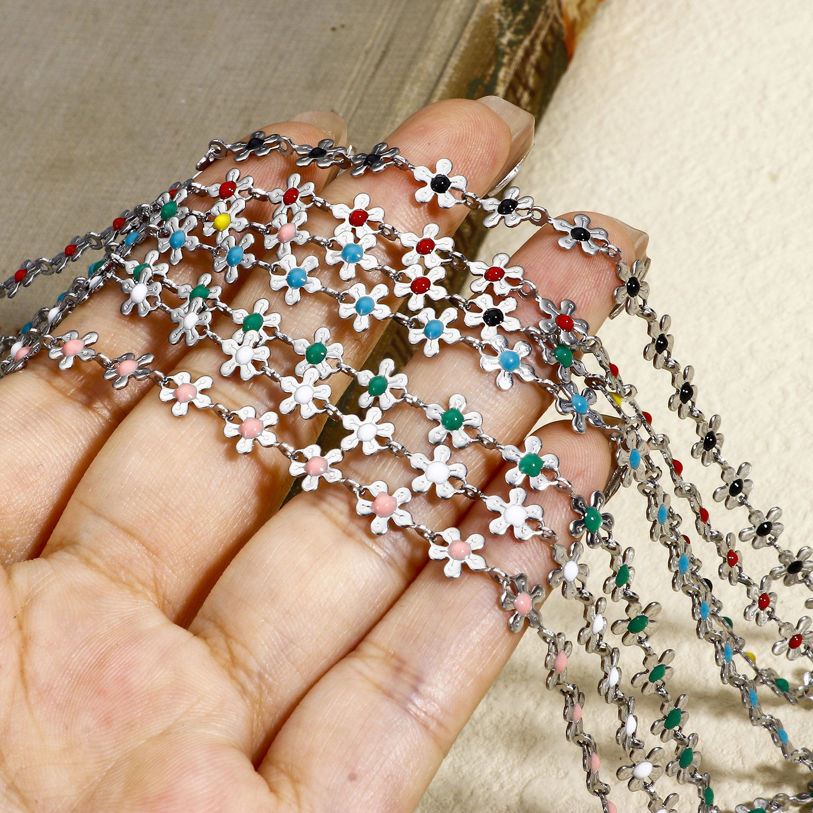Picture of 304 Stainless Steel Handmade Link Chain For Handmade DIY Jewelry Making Findings Flower Silver Tone 6mm