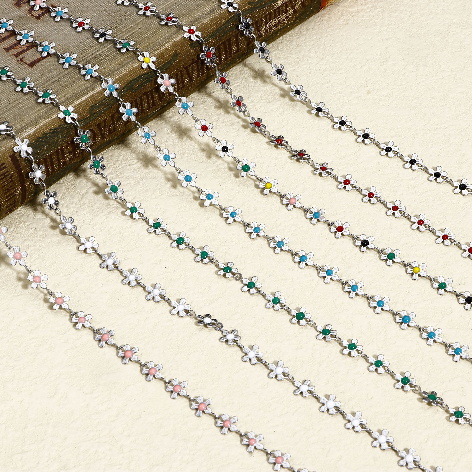 Picture of 304 Stainless Steel Handmade Link Chain For Handmade DIY Jewelry Making Findings Flower Silver Tone 6mm