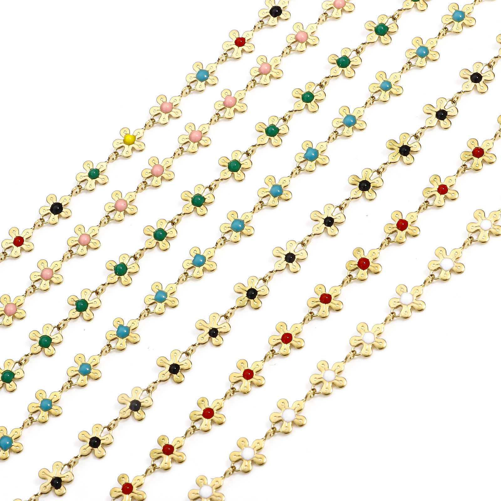 Picture of 1 M Vacuum Plating 304 Stainless Steel Handmade Link Chain For Handmade DIY Jewelry Making Findings Flower 18K Gold Plated 6mm