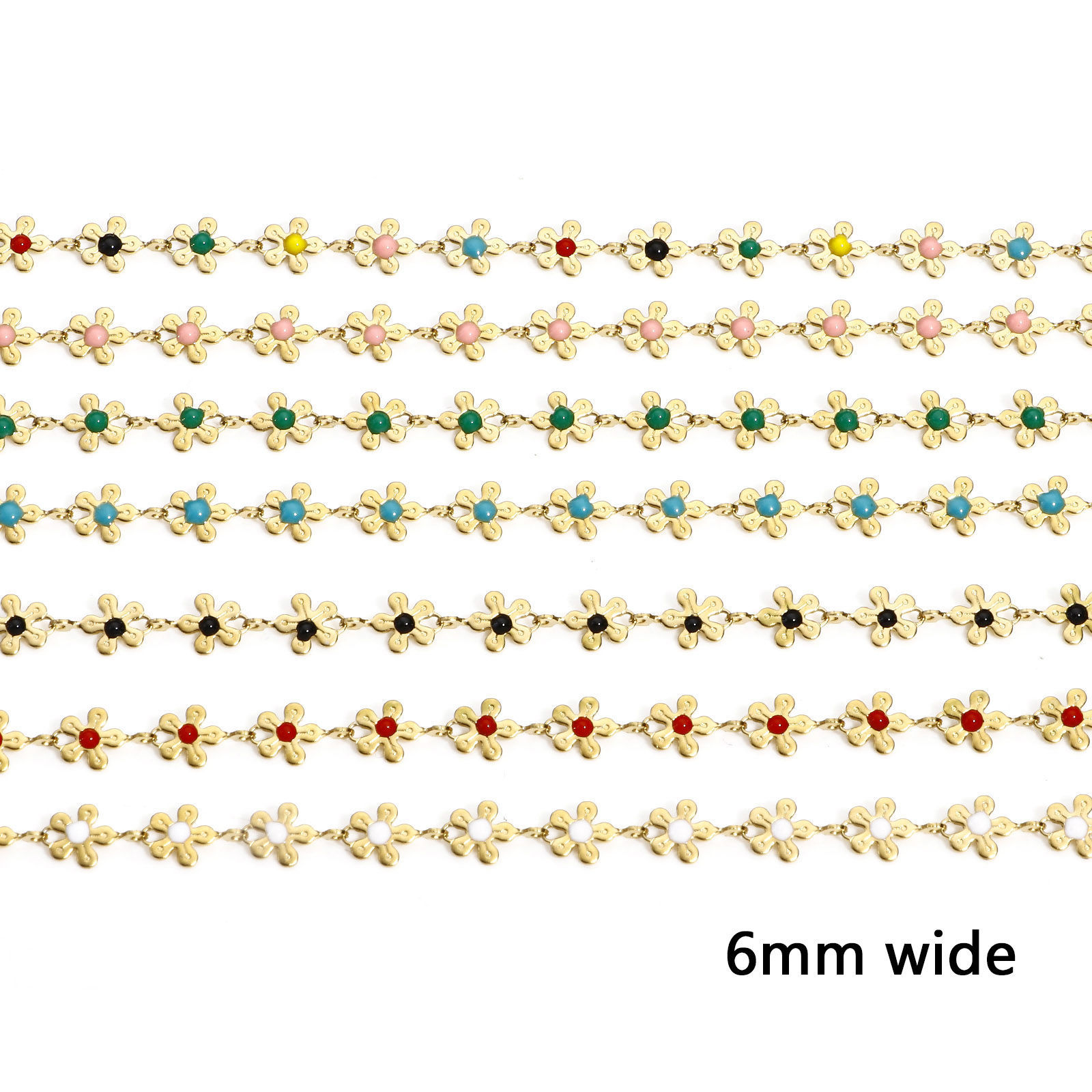 Picture of 1 M Vacuum Plating 304 Stainless Steel Handmade Link Chain For Handmade DIY Jewelry Making Findings Flower 18K Gold Plated 6mm