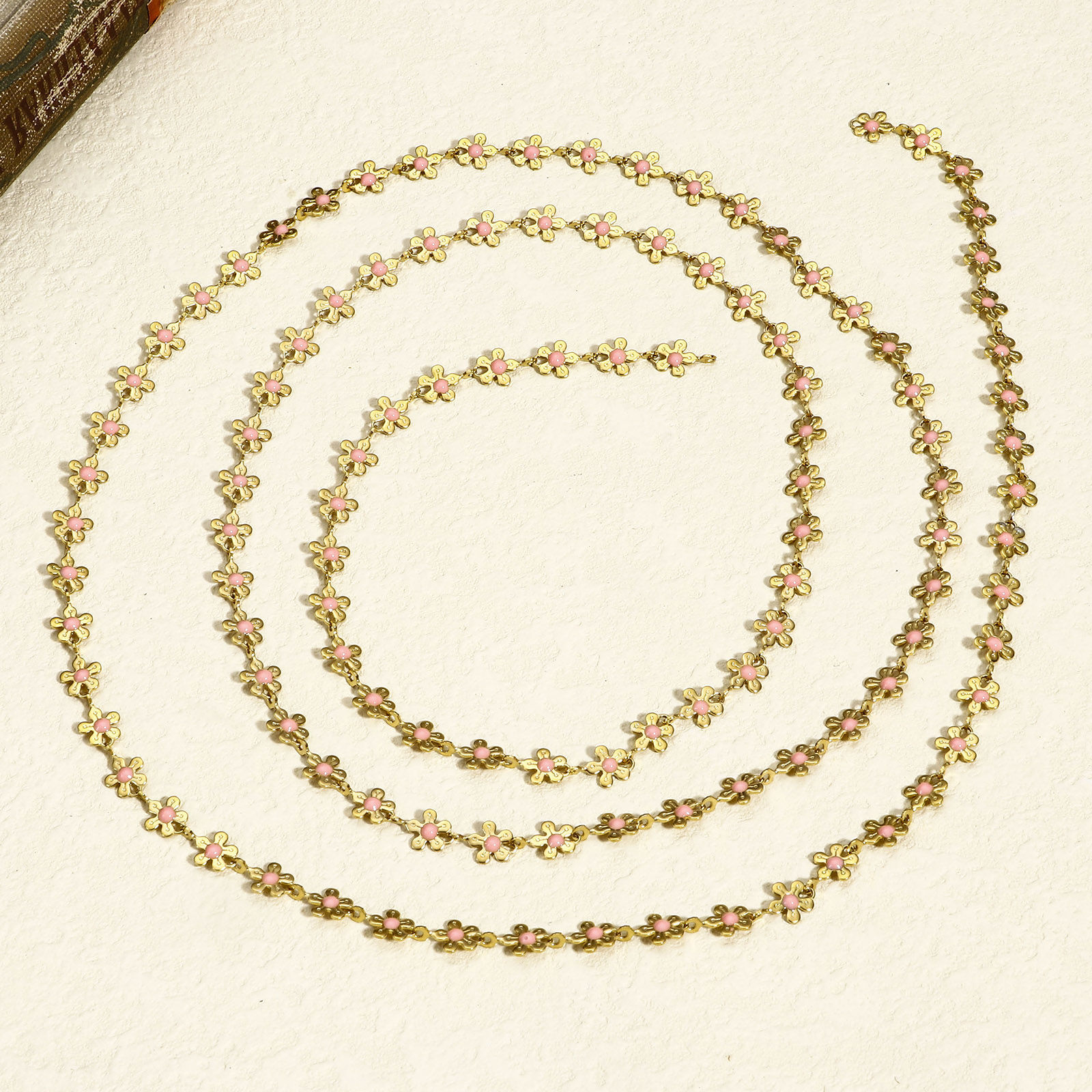 Picture of 1 M Vacuum Plating 304 Stainless Steel Handmade Link Chain For Handmade DIY Jewelry Making Findings Flower 18K Gold Plated 6mm