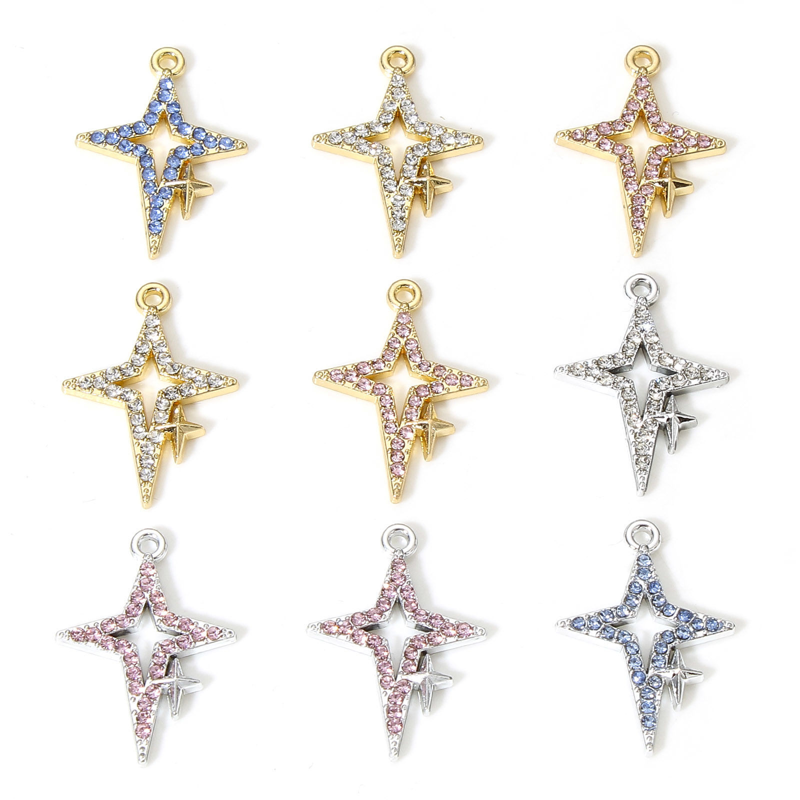 Picture of Zinc Based Alloy Galaxy Charms Multicolor Star Micro Pave 23mm x 16mm