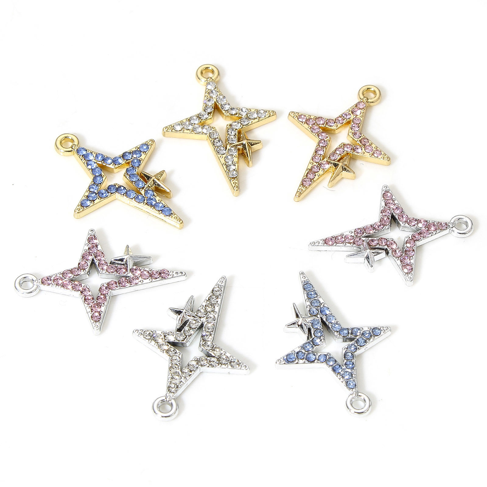 Picture of Zinc Based Alloy Galaxy Charms Multicolor Star Micro Pave 23mm x 16mm