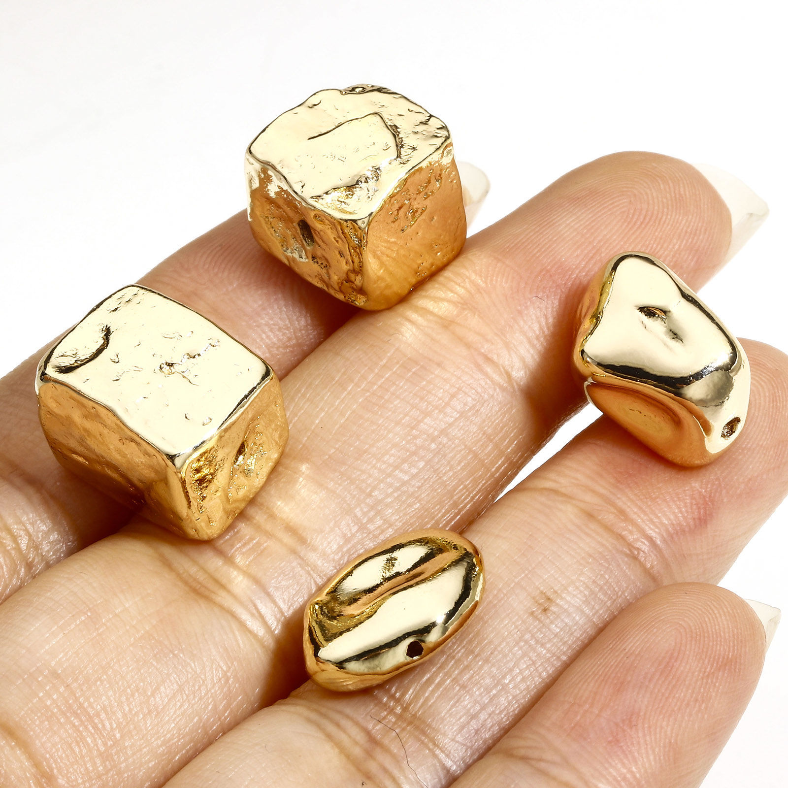 Imagen de 2 Unidades Latón Geométrico Cuentas para la Fabricación de Joyas con Dijes de Bricolaje Oro Real Chapado Irregular Piedra