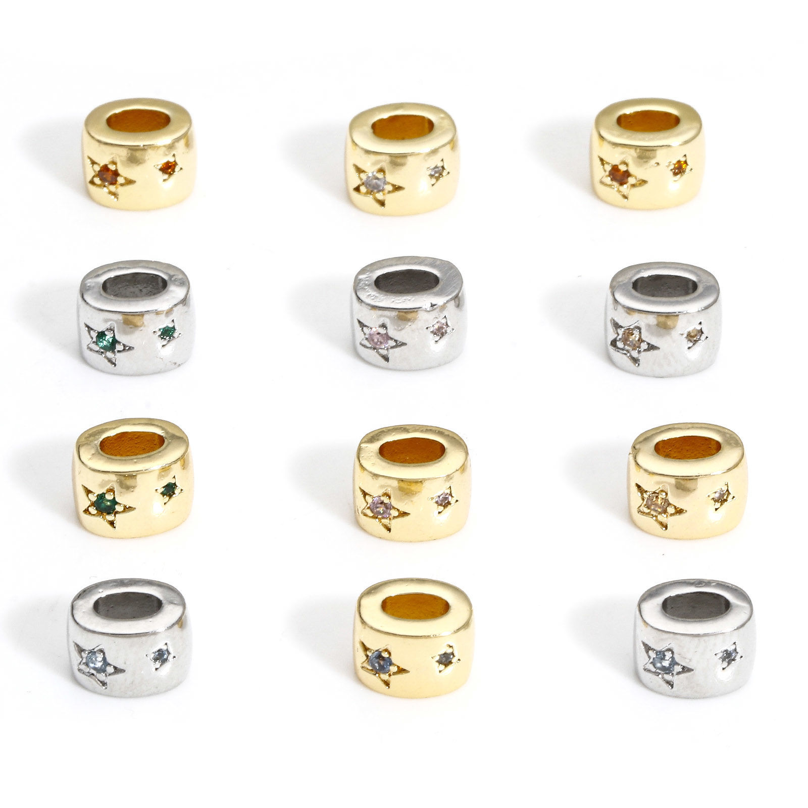 Picture of Brass Stylish Beads For DIY Jewelry Making Real Gold Plated Oval Pentagram Star Multicolor Rhinestone