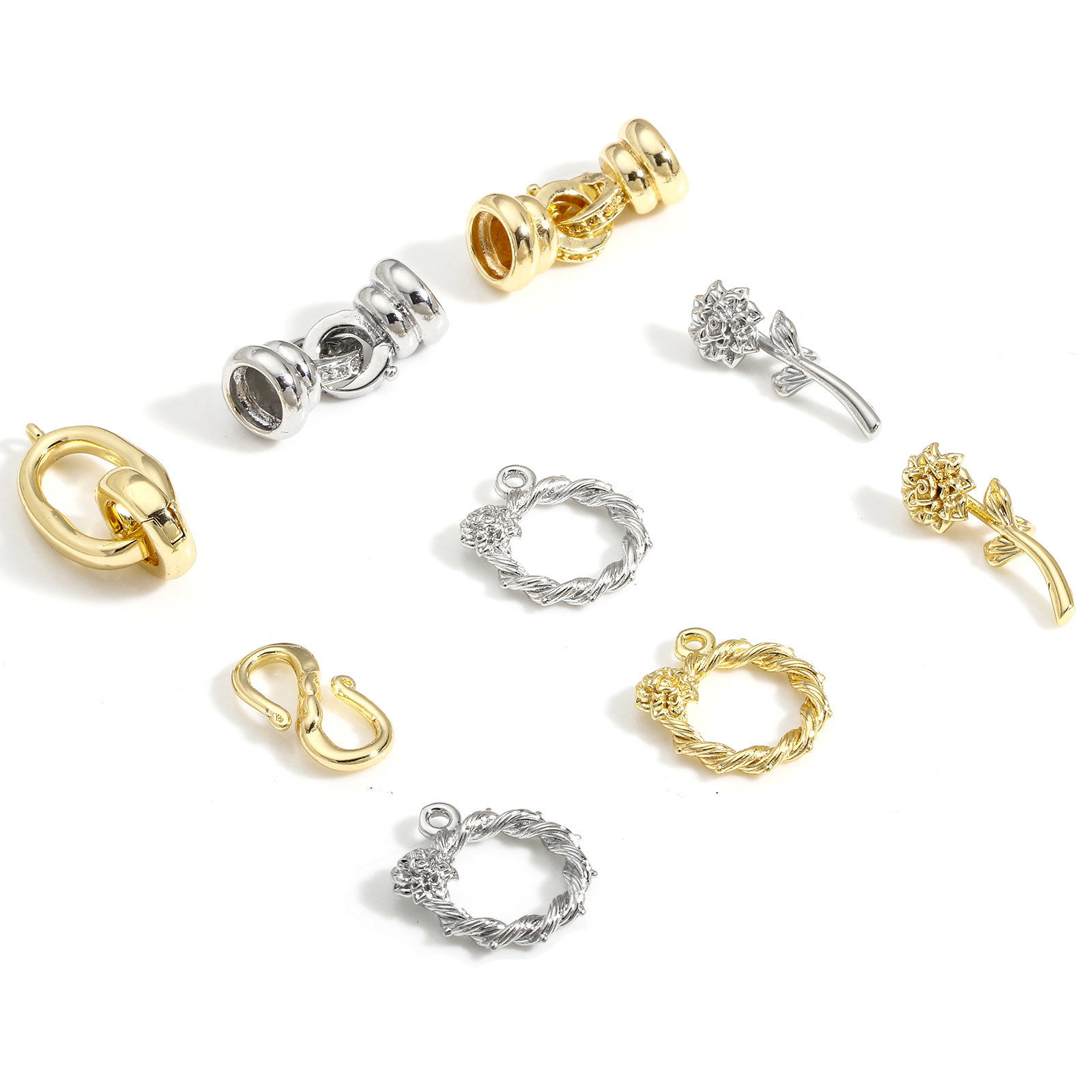 Picture of Brass Clasp Braided Rose Flower Real Gold Plated