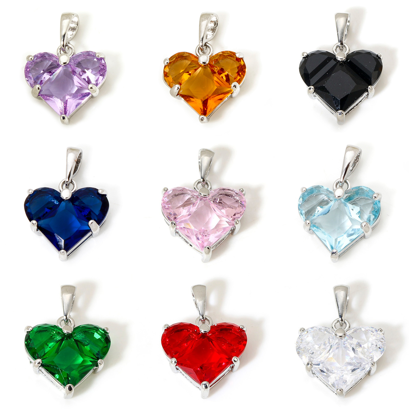 Picture of Brass Valentine's Day Charm Pendant 18K Real Gold Plated Heart Multicolour Cubic Zirconia 20mm x 14mm