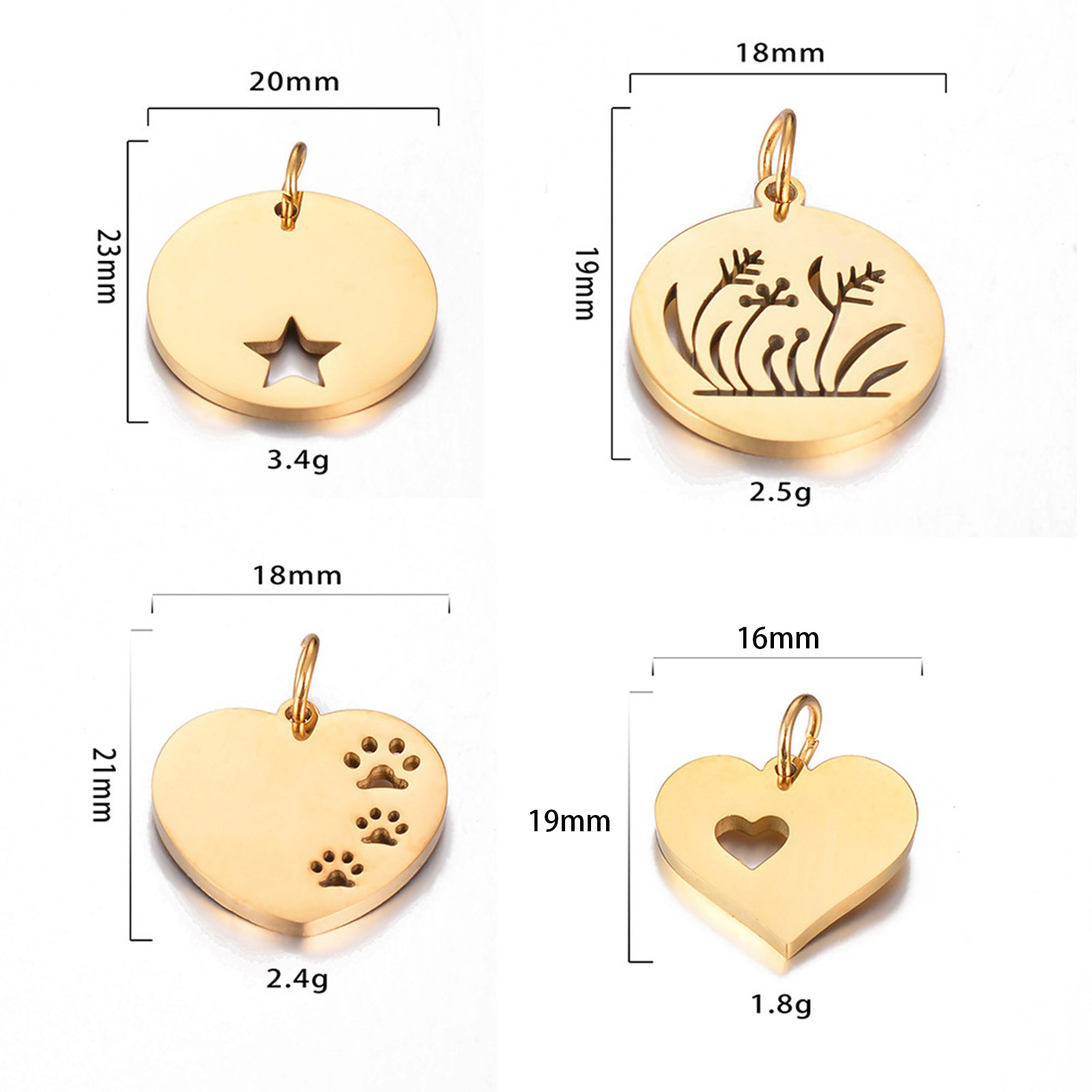 Image de 1 Pièce Breloques en 304 Acier Inoxydable Élégant Cœur Multicolore Empreinte de Patte Creux
