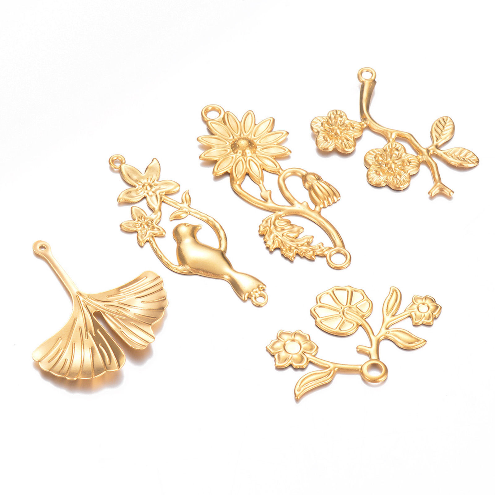 Picture of 304 Stainless Steel Pastoral Style Charms Gold Plated Leaf