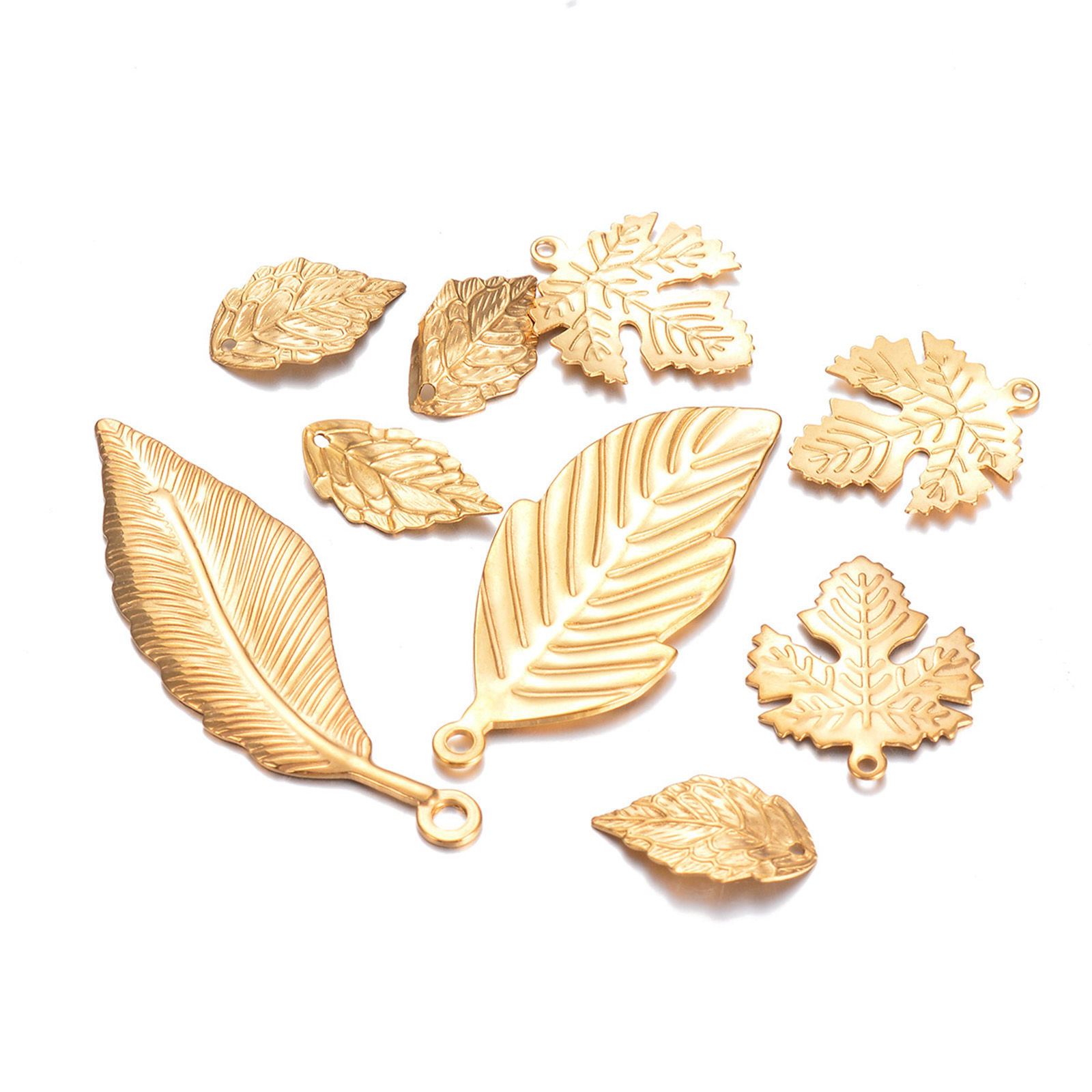 Picture of 304 Stainless Steel Pastoral Style Charms Gold Plated Leaf