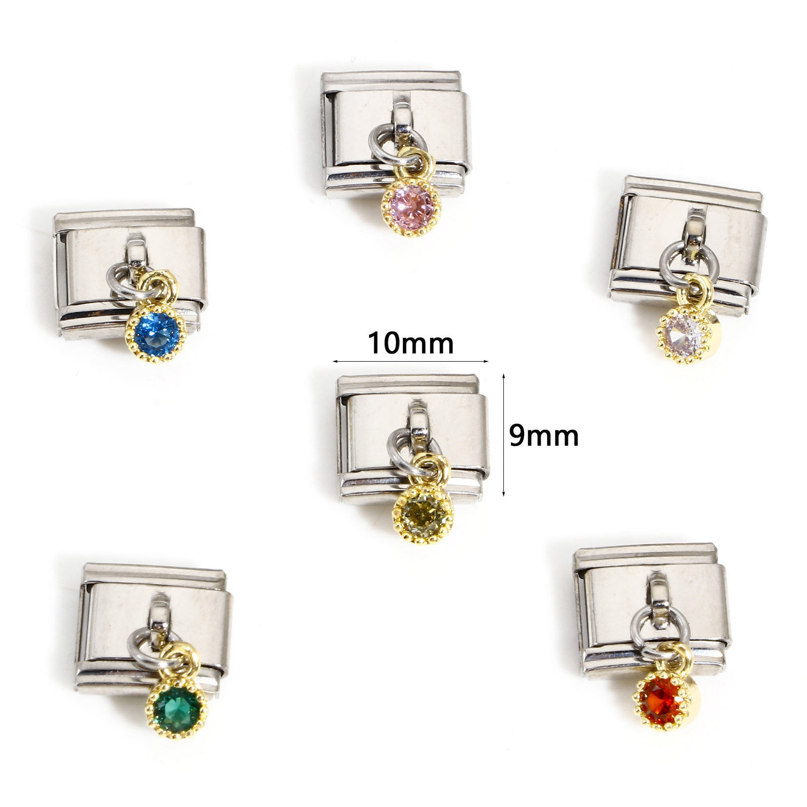 Bild von 1 Stück 304 Edelstahl Charm-Armband mit italienischen Gliedern zur Herstellung von DIY-Schmuck Silberfarbe Rechteck Mit Anhänger 10mm x 9mm