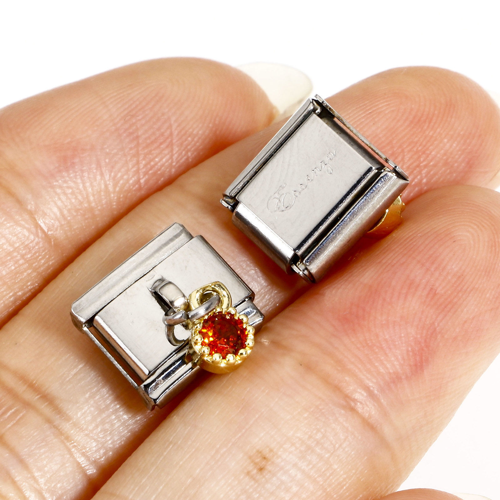 Bild von 1 Stück 304 Edelstahl Charm-Armband mit italienischen Gliedern zur Herstellung von DIY-Schmuck Silberfarbe Rechteck Mit Anhänger 10mm x 9mm