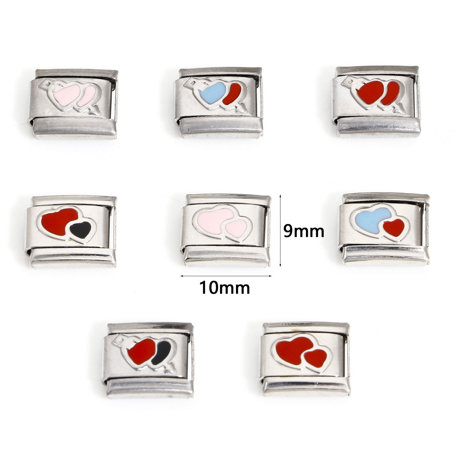 Image de 1 Pièce Bracelet à Maillons Breloques Italiens Accessories de Fabrication de Bracelets Bijoux DIY La Saint Valentin en 304 Acier Inoxydable Argent Mat Rectangle Cœur Émail 10mm x 9mm