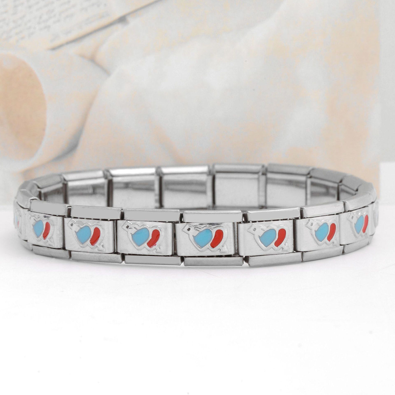 Image de 1 Pièce Bracelet à Maillons Breloques Italiens Accessories de Fabrication de Bracelets Bijoux DIY La Saint Valentin en 304 Acier Inoxydable Argent Mat Rectangle Cœur Émail 10mm x 9mm