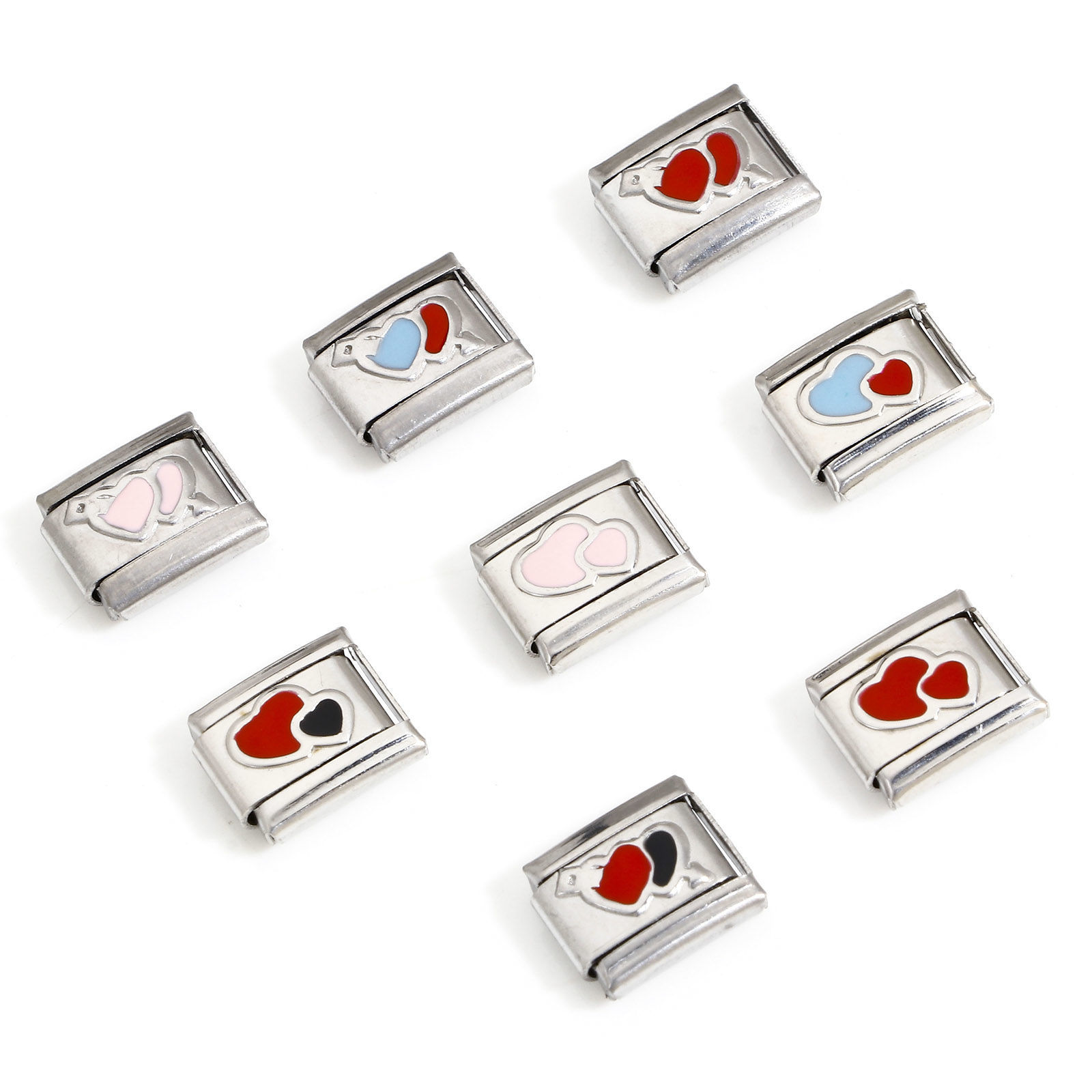 Image de 1 Pièce Bracelet à Maillons Breloques Italiens Accessories de Fabrication de Bracelets Bijoux DIY La Saint Valentin en 304 Acier Inoxydable Argent Mat Rectangle Cœur Émail 10mm x 9mm