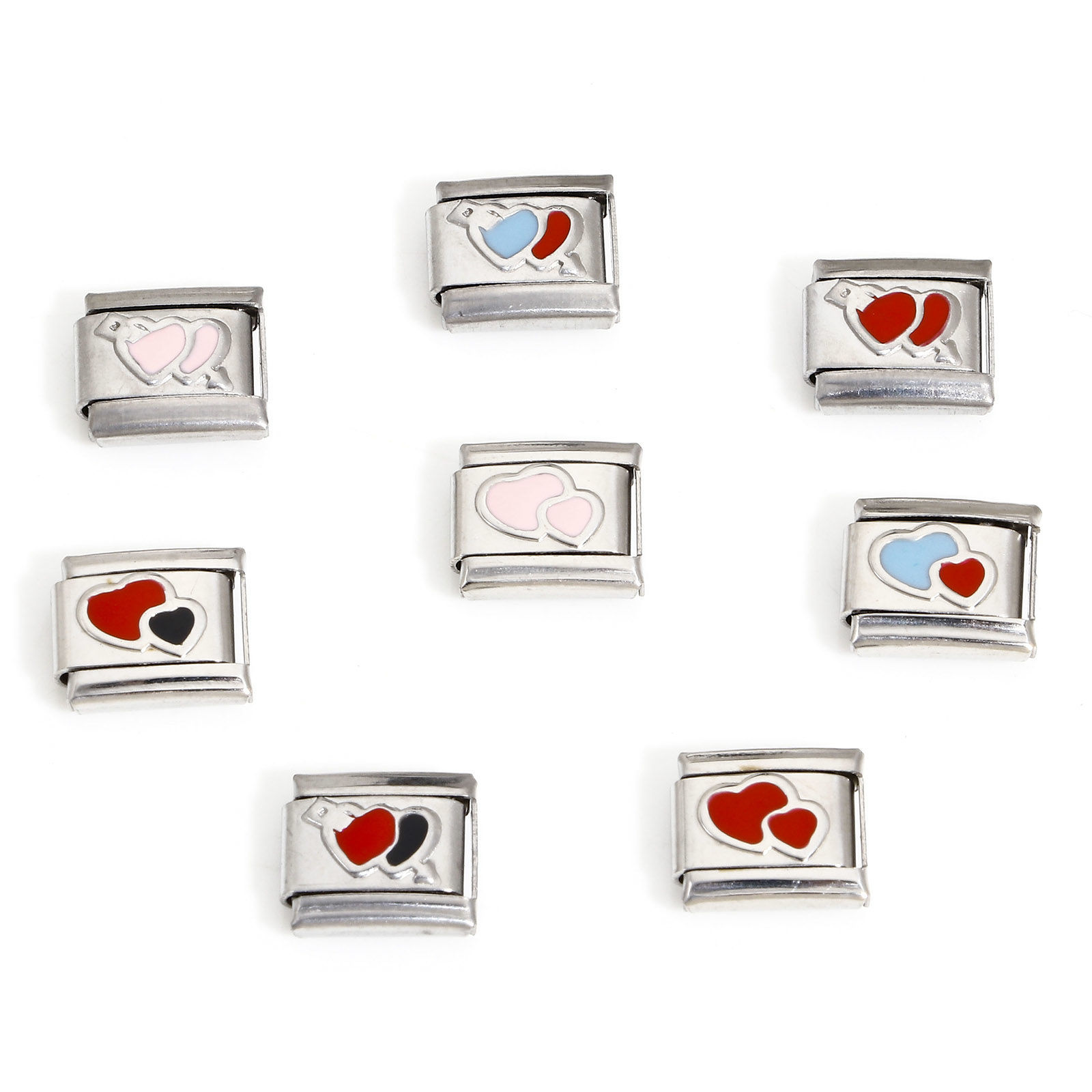 Image de 1 Pièce Bracelet à Maillons Breloques Italiens Accessories de Fabrication de Bracelets Bijoux DIY La Saint Valentin en 304 Acier Inoxydable Argent Mat Rectangle Cœur Émail 10mm x 9mm