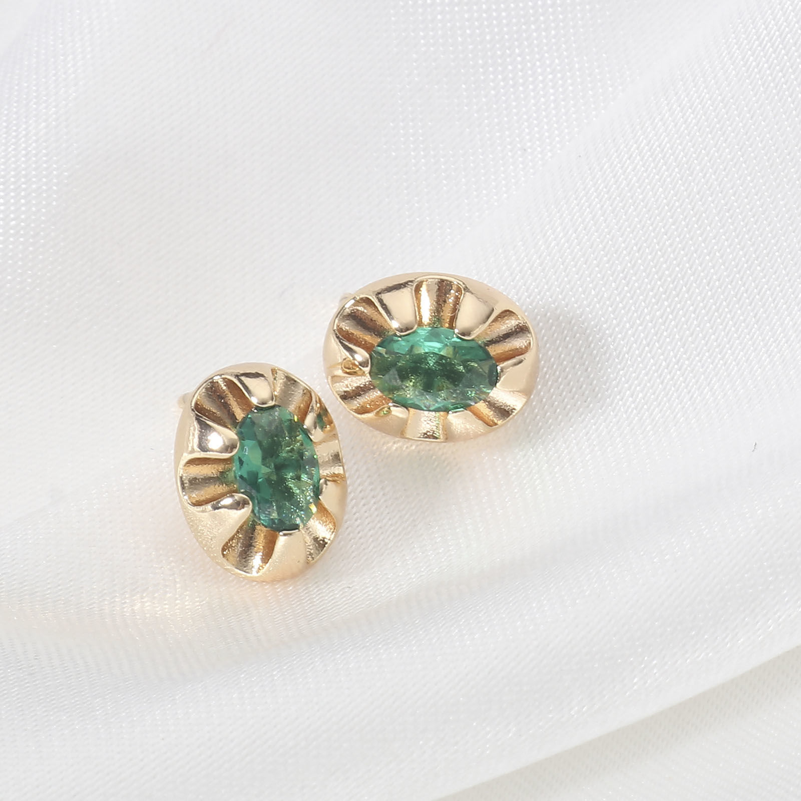 Picture of Eco-friendly Vacuum Plating Stylish Birthstone 18K Real Gold Plated Multicolor Copper & Cubic Zirconia Oval Ear Post Stud Earrings For Women Birthday