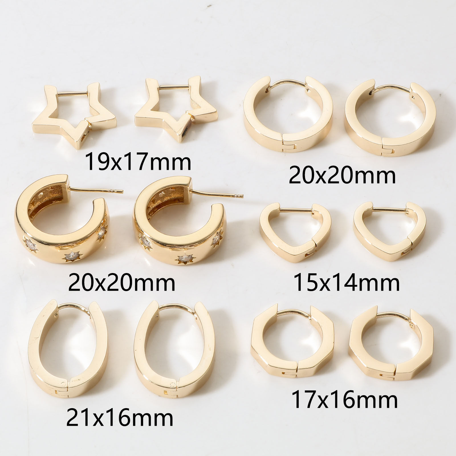 Image de 2 Pcs Placage Sous Vide Écologique À la Mode Boucles d'Oreilles Créole Anneaux Géométrique en Cuivre Cœur Pentacle Plaqué Or Véritable 18K Fête Unisexe