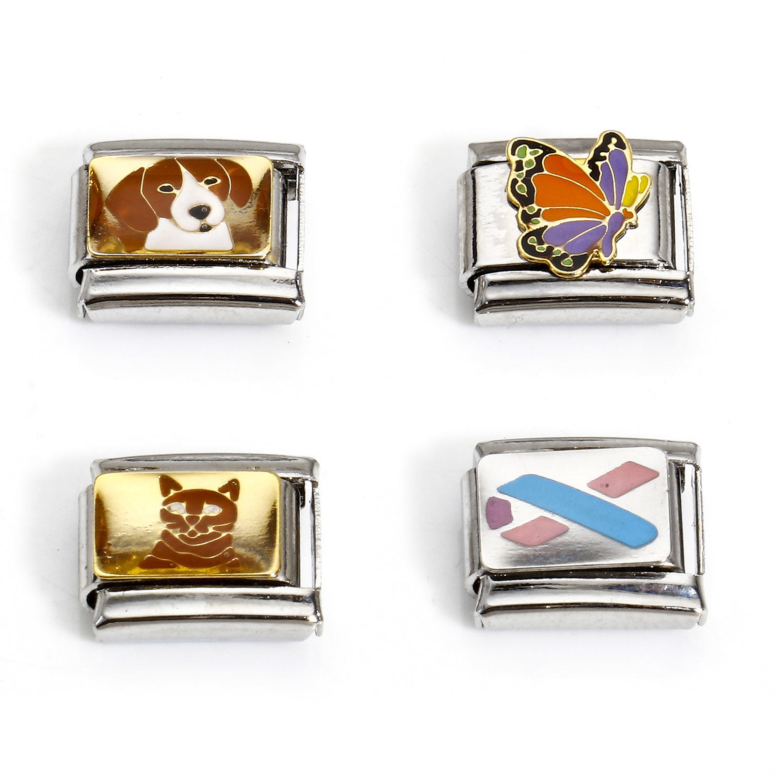 Picture of 304 Stainless Steel Italian Charm Links For DIY Bracelet Jewelry Making Silver Tone Rectangle 10mm x 9mm