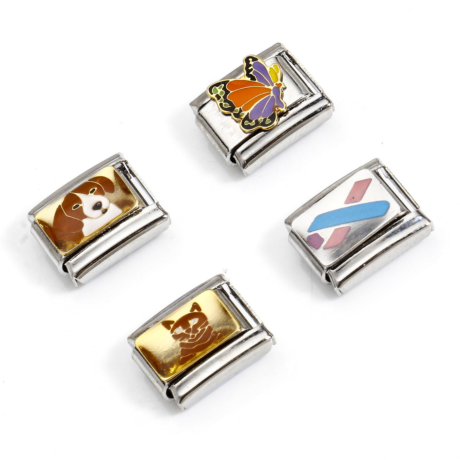 Picture of 304 Stainless Steel Italian Charm Links For DIY Bracelet Jewelry Making Silver Tone Rectangle 10mm x 9mm