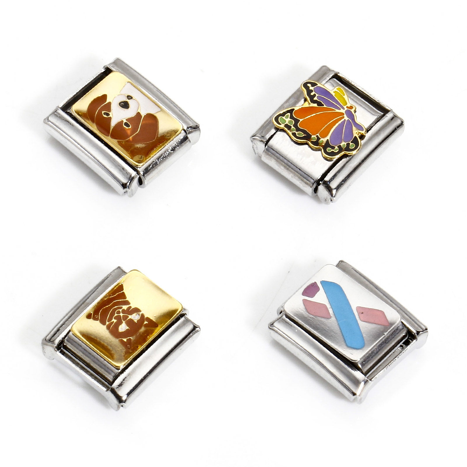 Picture of 304 Stainless Steel Italian Charm Links For DIY Bracelet Jewelry Making Silver Tone Rectangle 10mm x 9mm