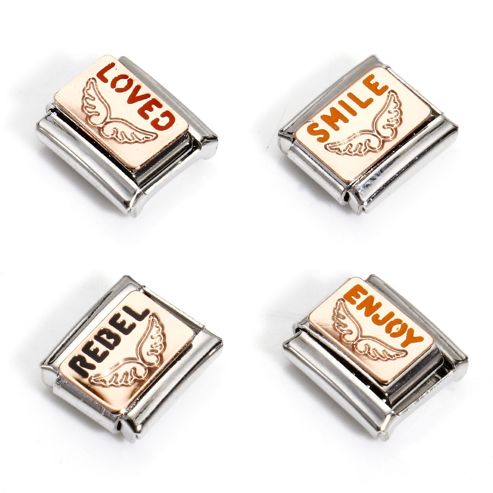 Image de 1 Pièce Bracelet à Maillons Breloques Italiens Accessories de Fabrication de Bracelets Bijoux DIY en 304 Acier Inoxydable Argent Mat Rectangle Ailes 10mm x 9mm