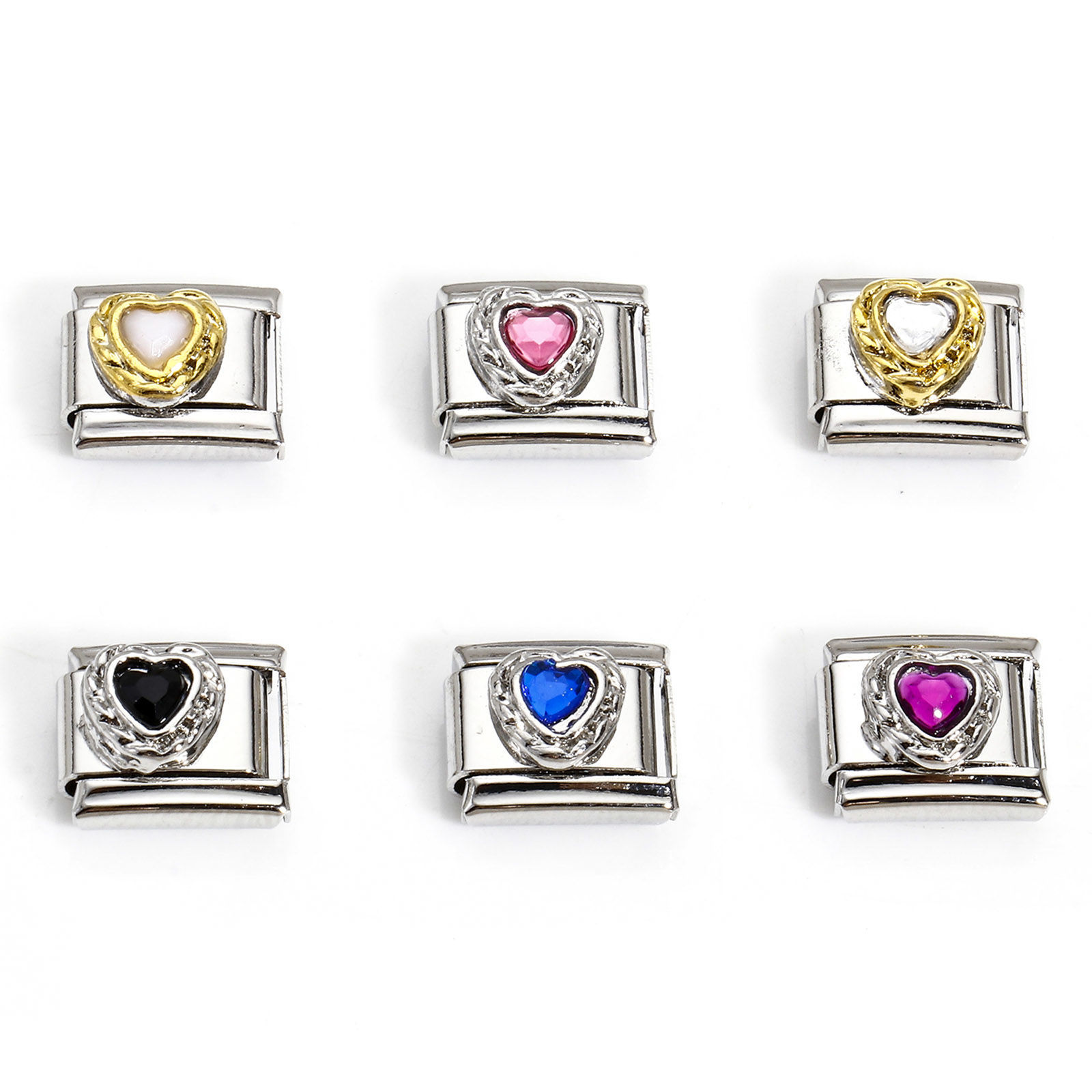 Imagen de 1 Unidad 304 Acero Inoxidable Charm Pulsera de Eslabones Italianos para Hacer Joyas DIY Tono de Plata Rectángulo Corazón Con Brillantito 10mm x 9mm