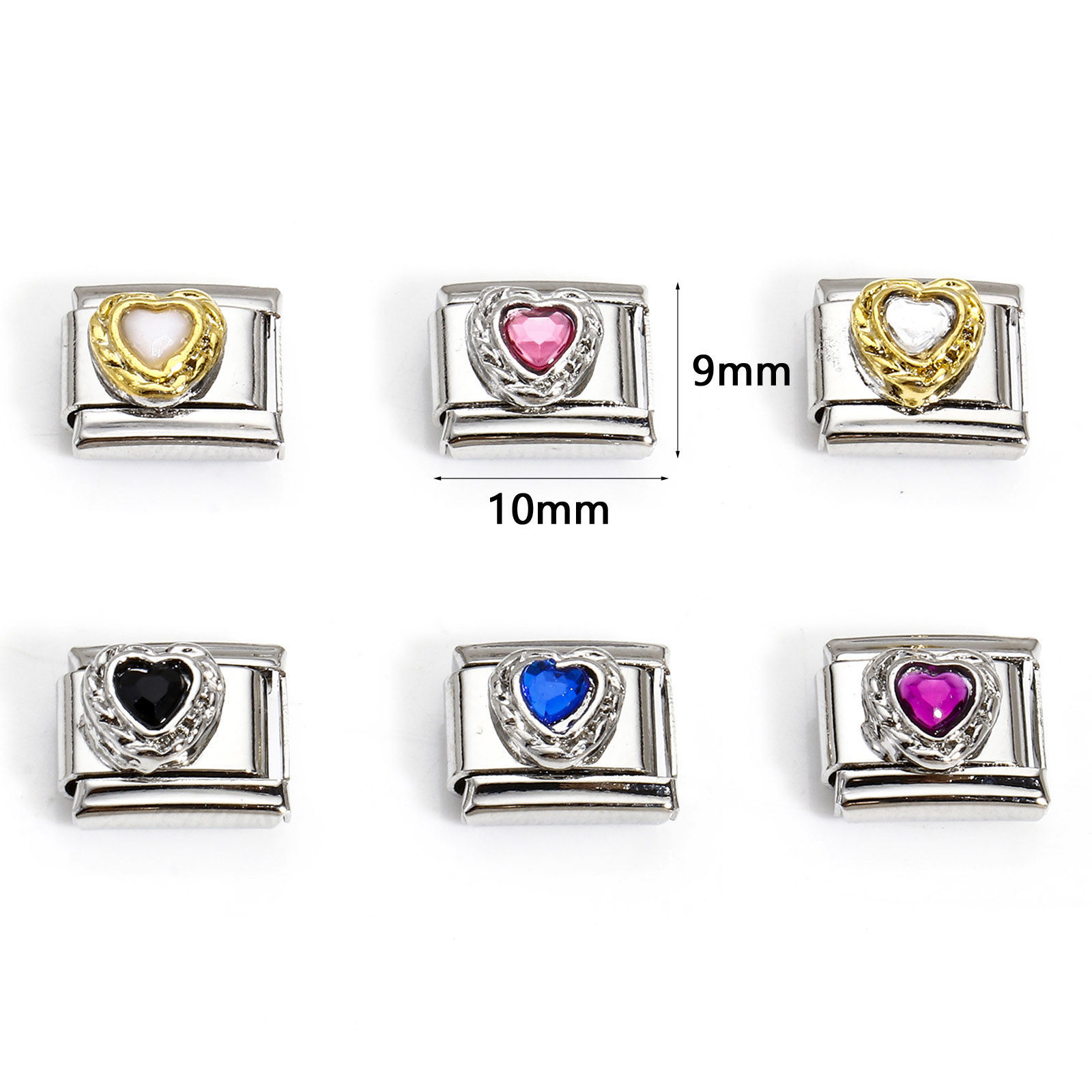 Imagen de 1 Unidad 304 Acero Inoxidable Charm Pulsera de Eslabones Italianos para Hacer Joyas DIY Tono de Plata Rectángulo Corazón Con Brillantito 10mm x 9mm