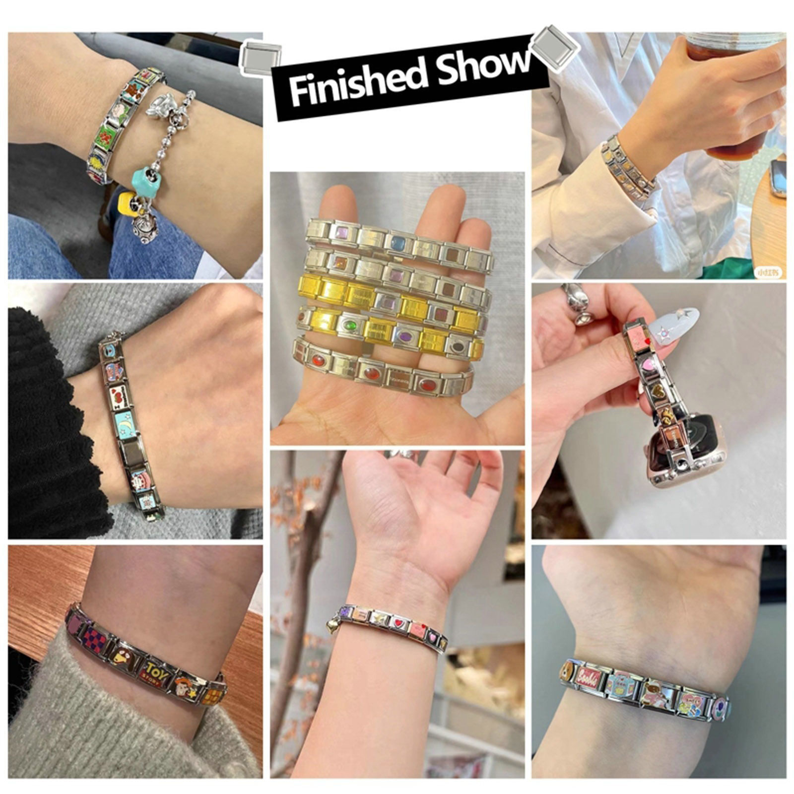 Imagen de 1 Unidad 304 Acero Inoxidable Charm Pulsera de Eslabones Italianos para Hacer Joyas DIY Tono de Plata Rectángulo Corazón Con Brillantito 10mm x 9mm