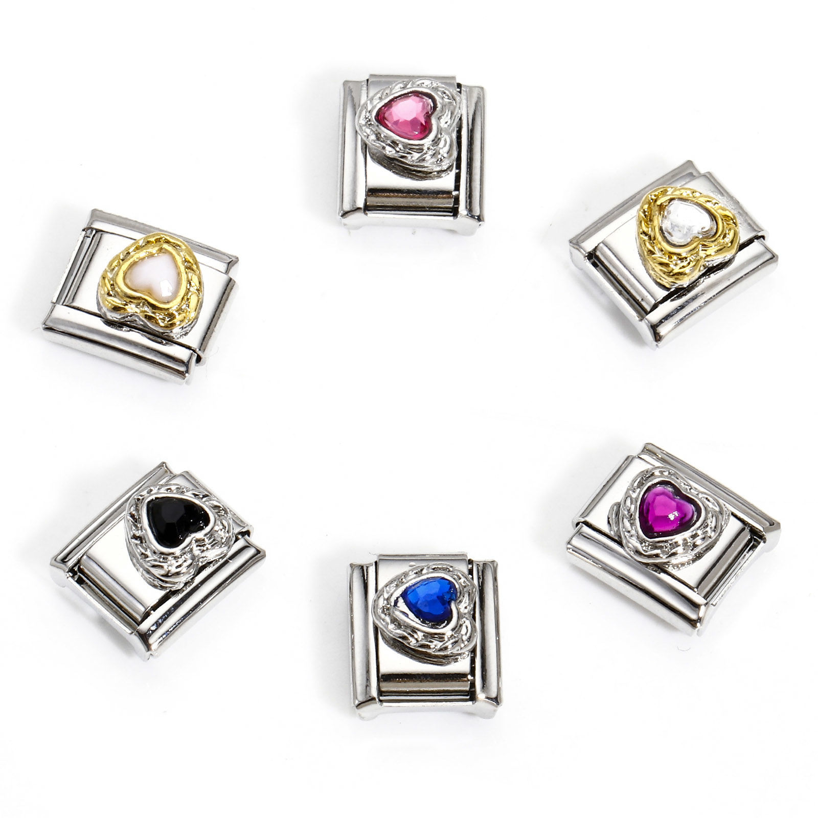 Imagen de 1 Unidad 304 Acero Inoxidable Charm Pulsera de Eslabones Italianos para Hacer Joyas DIY Tono de Plata Rectángulo Corazón Con Brillantito 10mm x 9mm