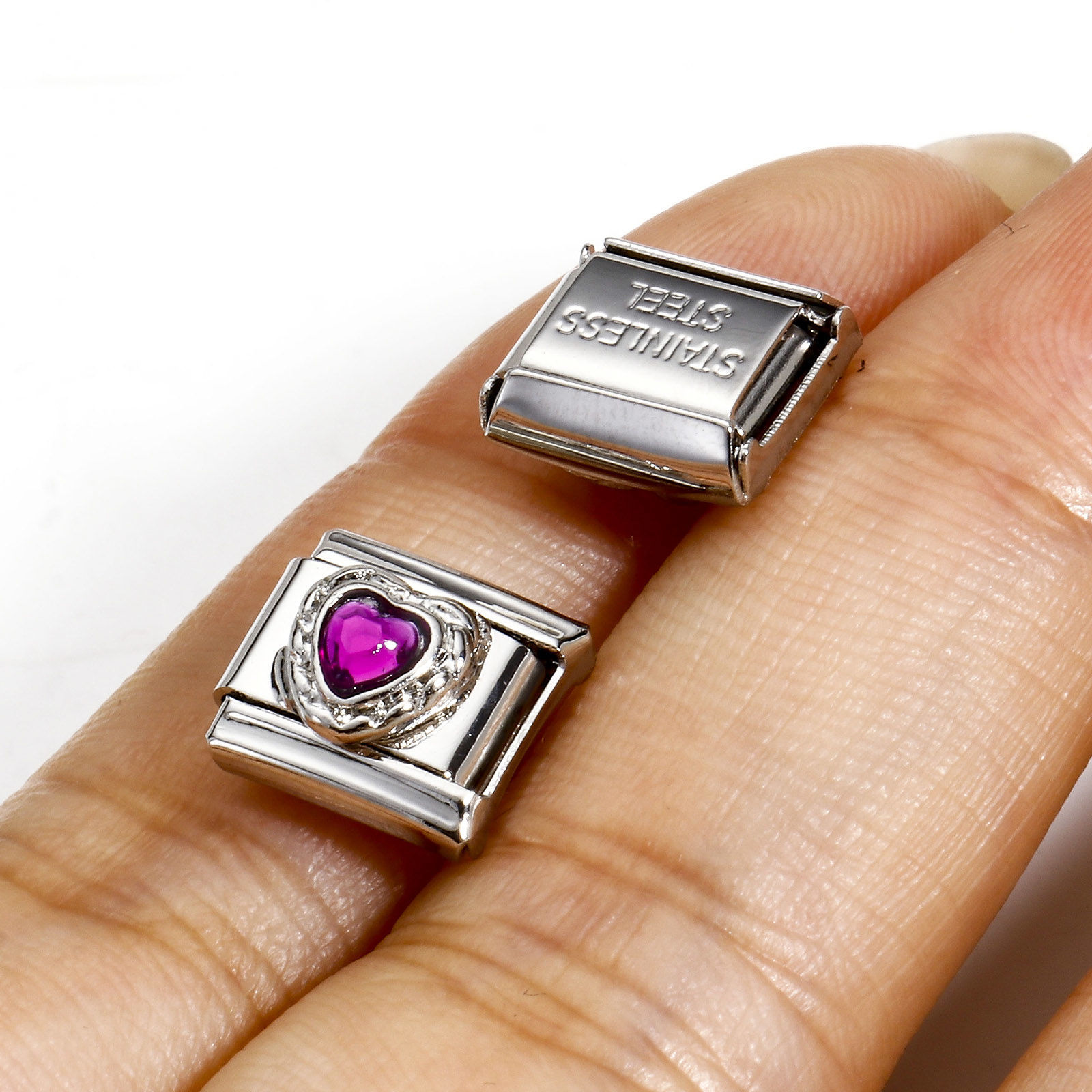 Imagen de 1 Unidad 304 Acero Inoxidable Charm Pulsera de Eslabones Italianos para Hacer Joyas DIY Tono de Plata Rectángulo Corazón Con Brillantito 10mm x 9mm