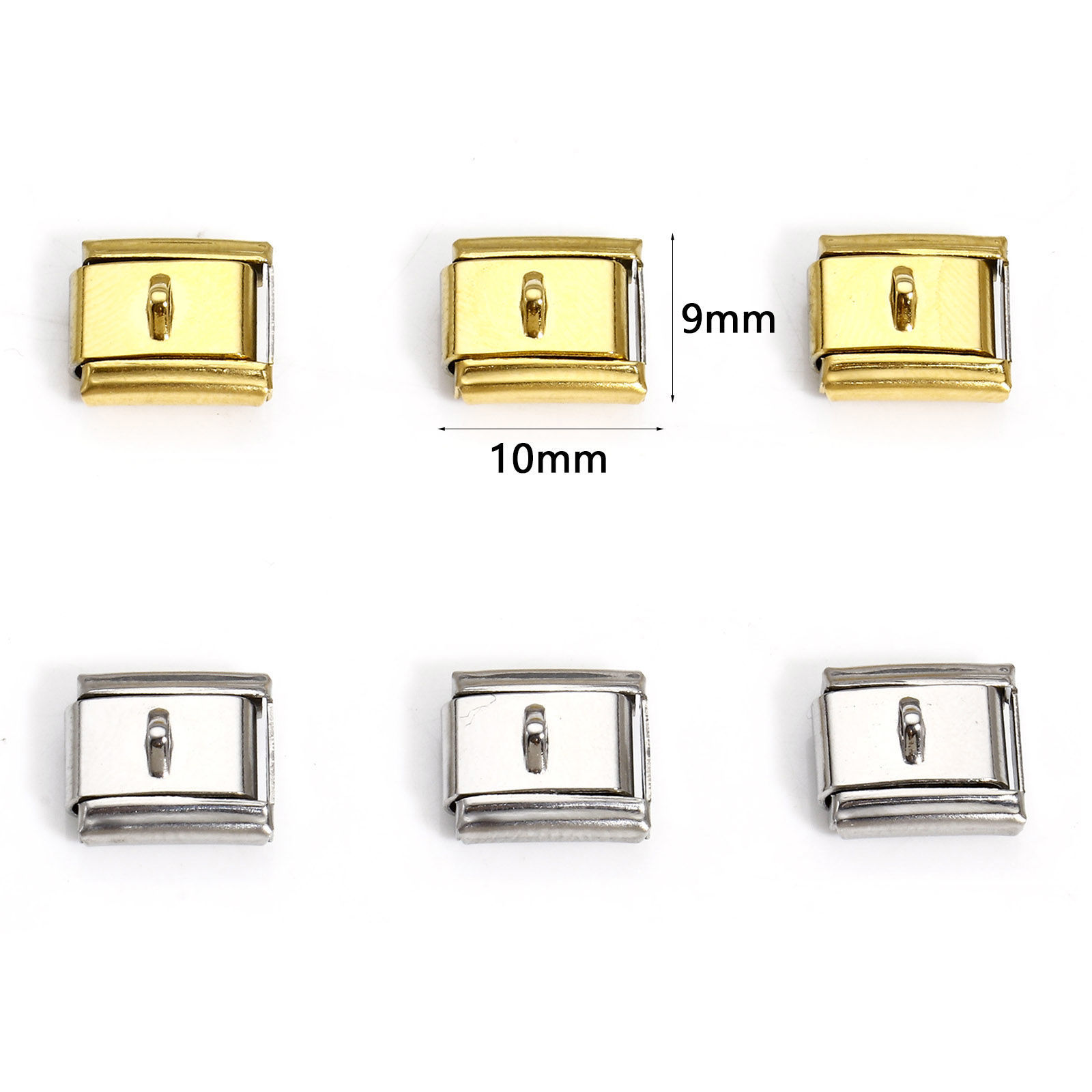 Immagine di 10 Pz 304 Acciaio Inossidabile Bracciale con Charm Italiano a Maglie, Creazione di Gioielli Fai-da-te Rettangolo Con Loop 10mm x 9mm
