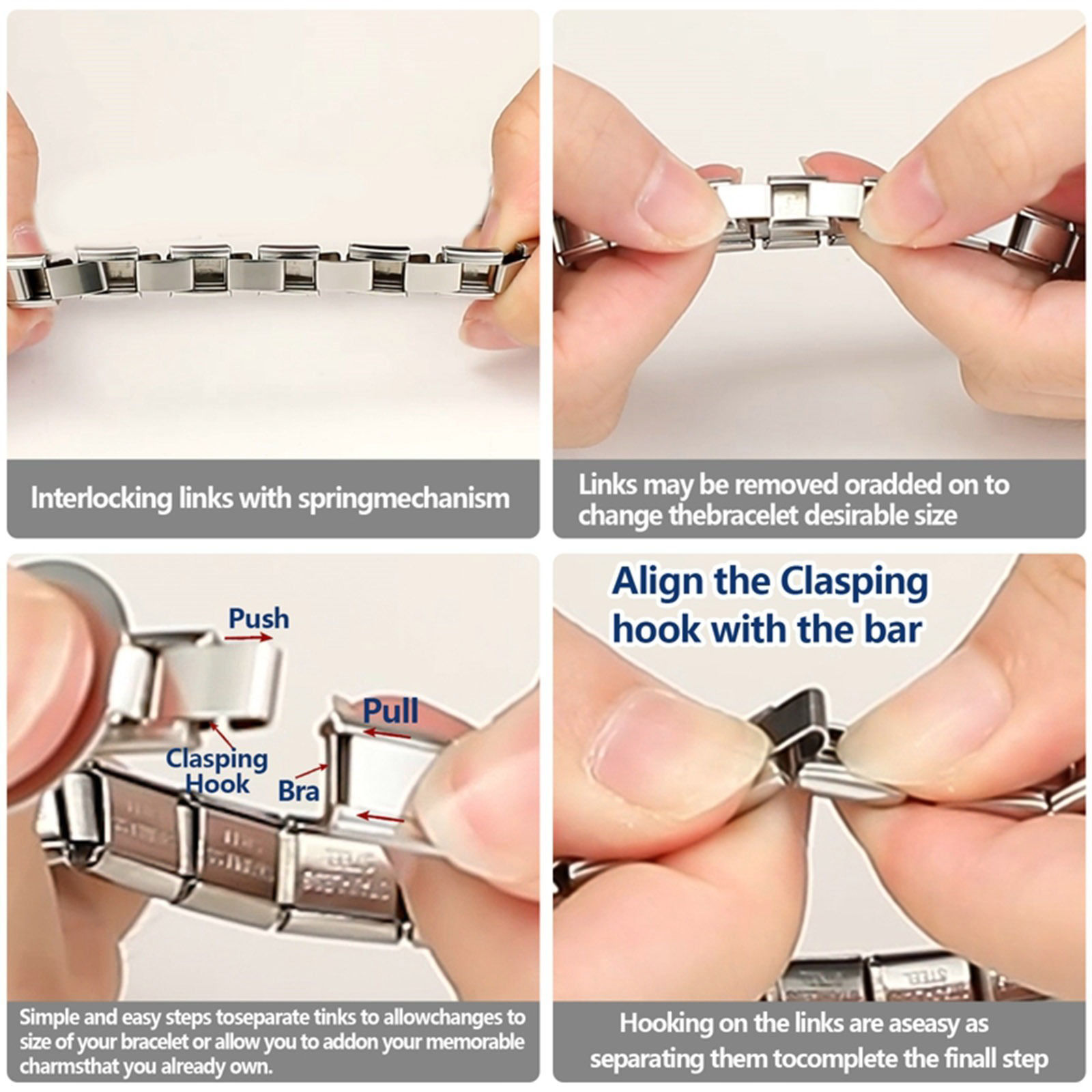 Immagine di 10 Pz 304 Acciaio Inossidabile Bracciale con Charm Italiano a Maglie, Creazione di Gioielli Fai-da-te Rettangolo Con Loop 10mm x 9mm