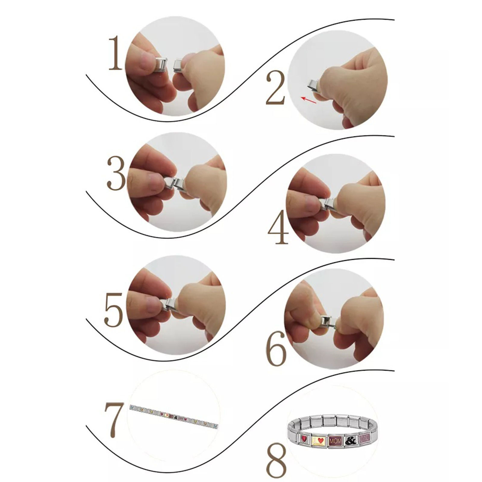 Immagine di 10 Pz 304 Acciaio Inossidabile Bracciale con Charm Italiano a Maglie, Creazione di Gioielli Fai-da-te Rettangolo Con Loop 10mm x 9mm