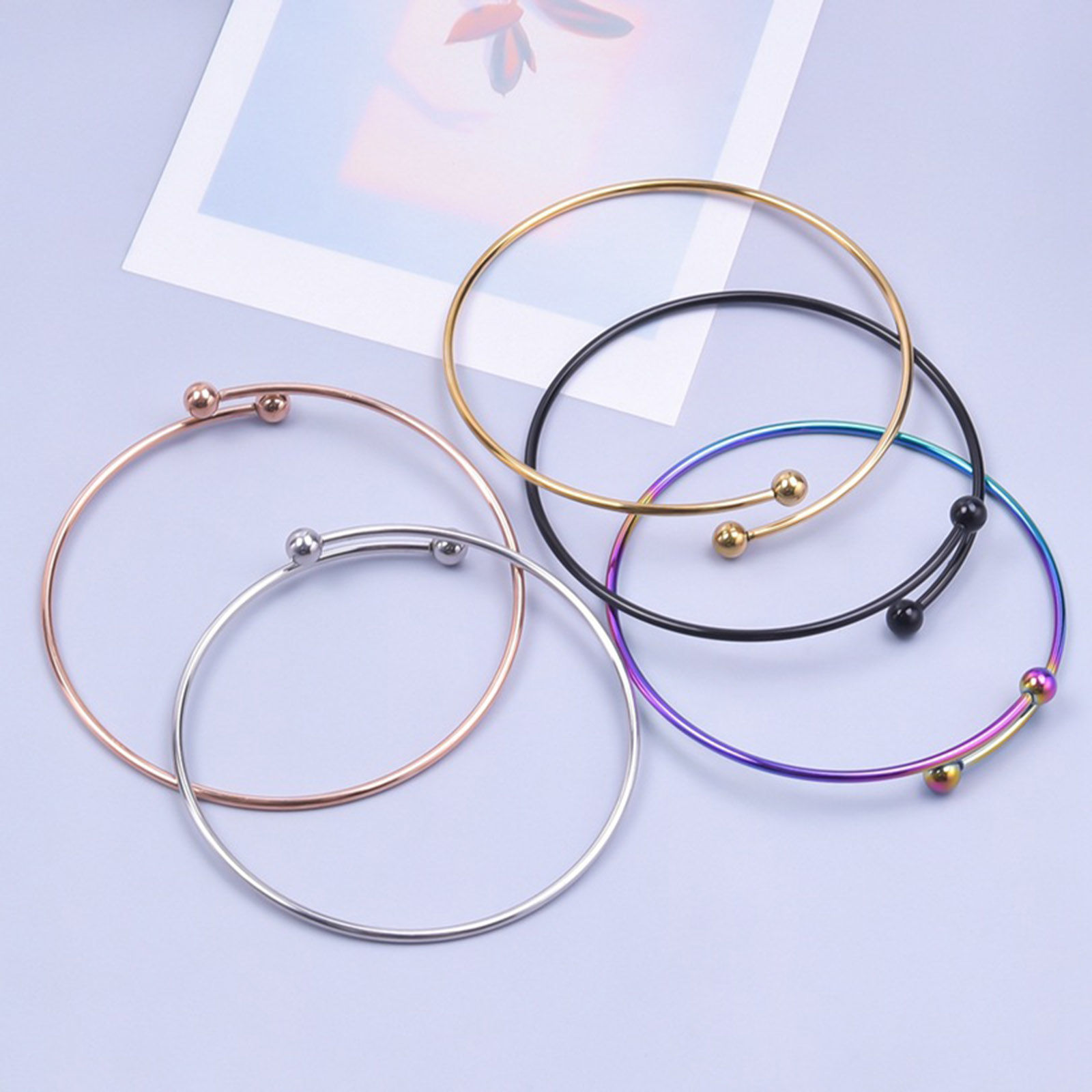 Image de 1 Pièce Bracelets Joncs Extensibles en 304 Acier Inoxydable Placage Sous Vide Écologique Rond Réglable 26cm Long