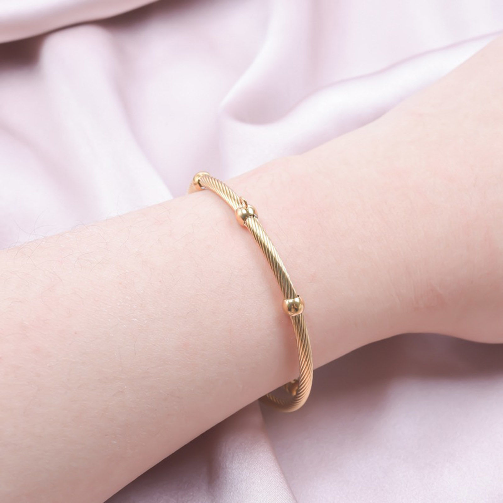 Picture of Eco-friendly Vacuum Plating 304 Stainless Steel Expandable Bangles Bracelets Round Adjustable 23cm(9") long