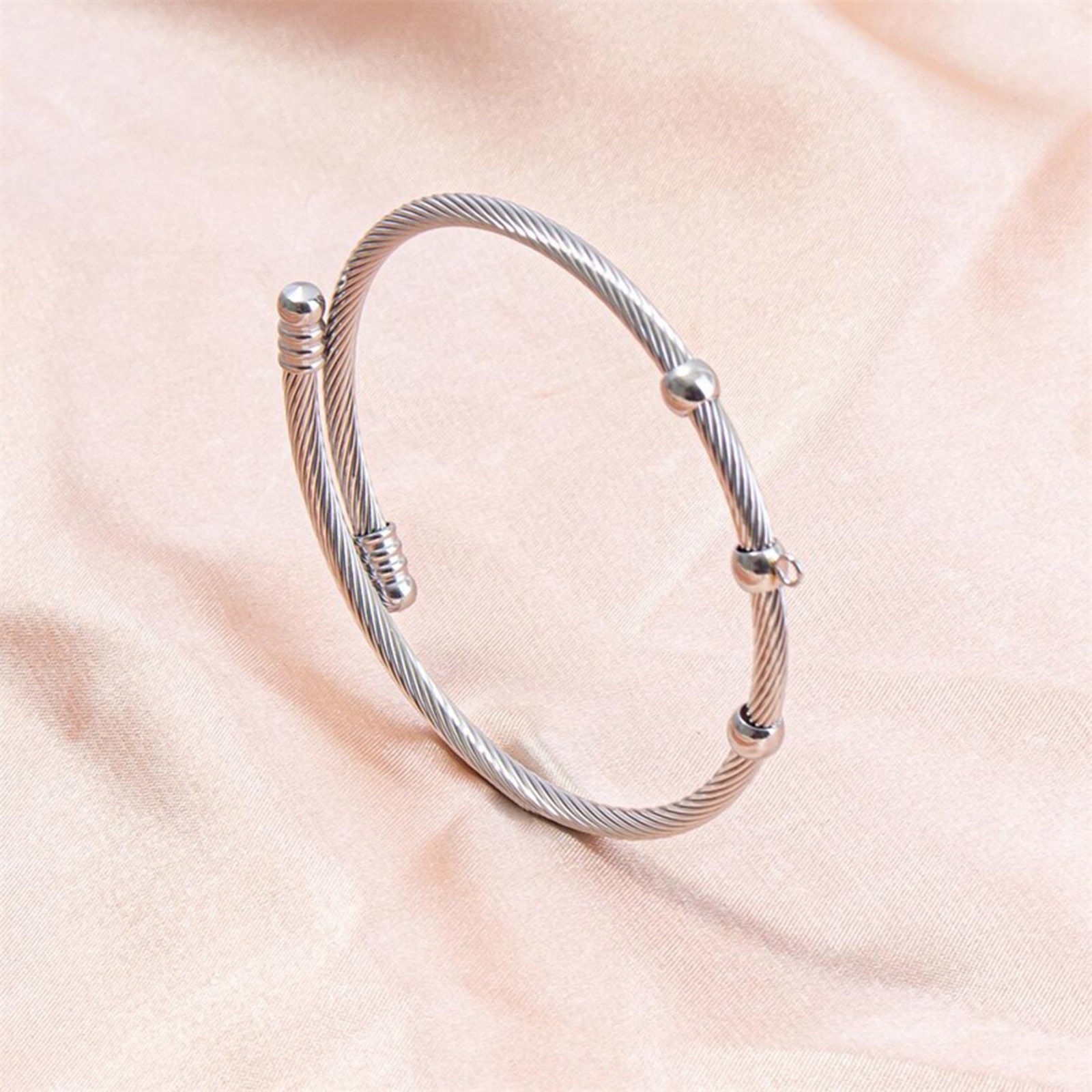 Picture of Eco-friendly Vacuum Plating 304 Stainless Steel Expandable Bangles Bracelets Round Adjustable 23cm(9") long