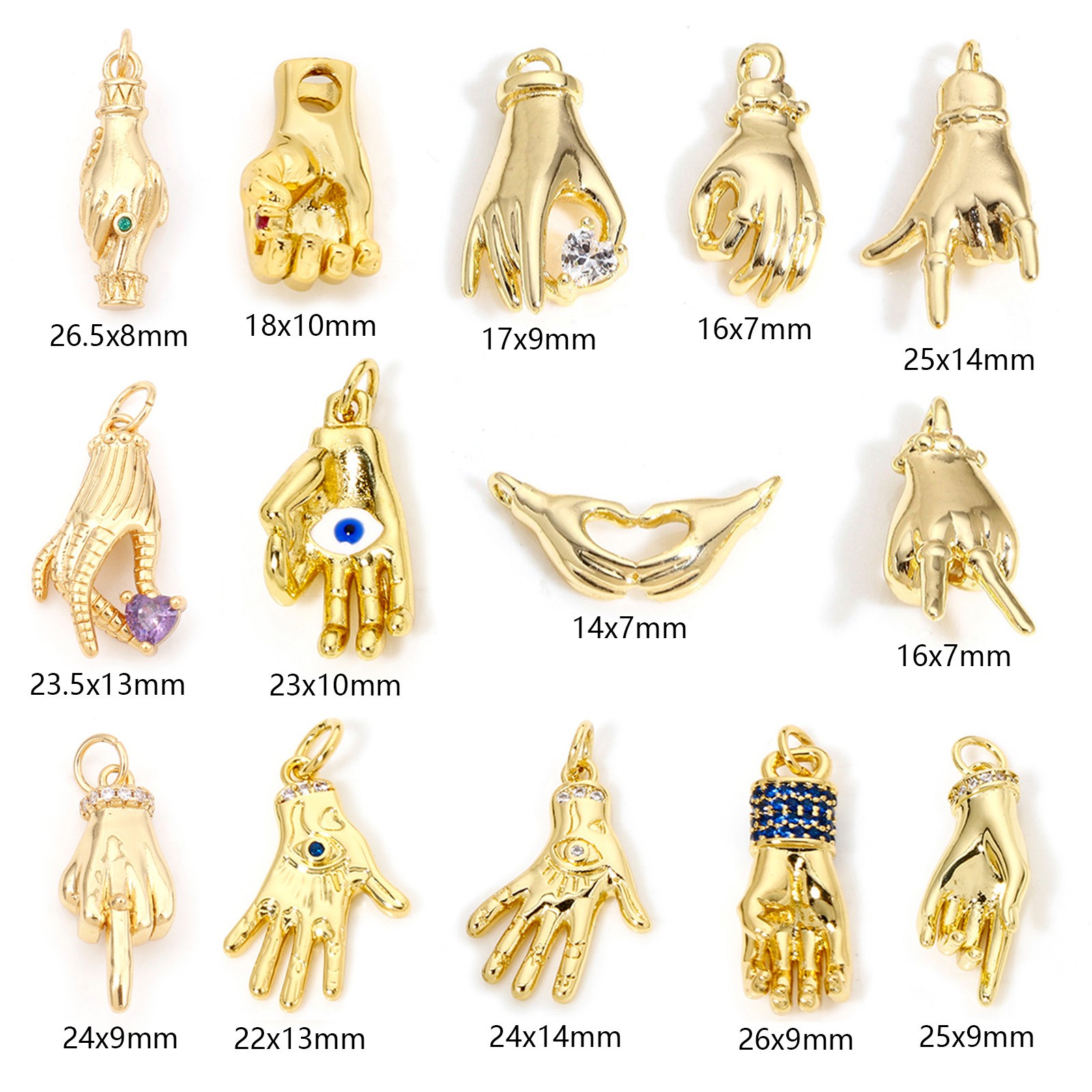 Immagine di 2 Pz Ottone Charms Mano Gesto 14k Vero Oro Placcato 3D