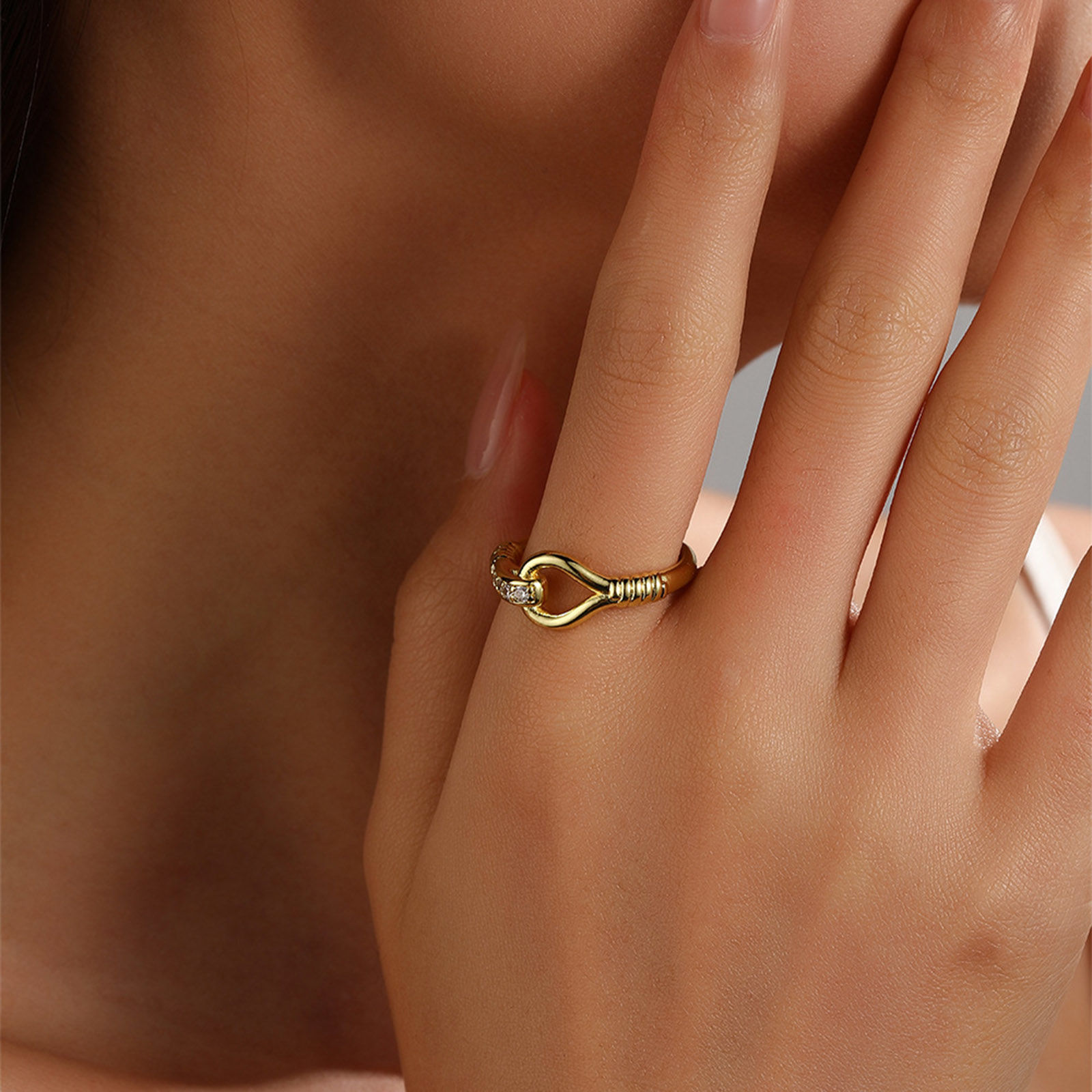 Picture of Eco-friendly Vacuum Plating Exquisite Geometric 18K Gold Plated Brass Open Adjustable Rope Knot Rings For Women Party