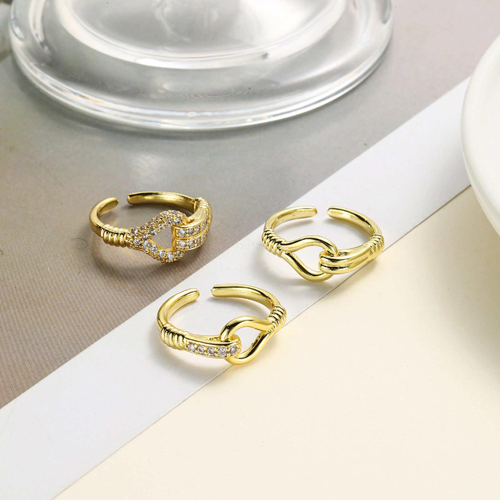 Picture of Eco-friendly Vacuum Plating Exquisite Geometric 18K Gold Plated Brass Open Adjustable Rope Knot Rings For Women Party