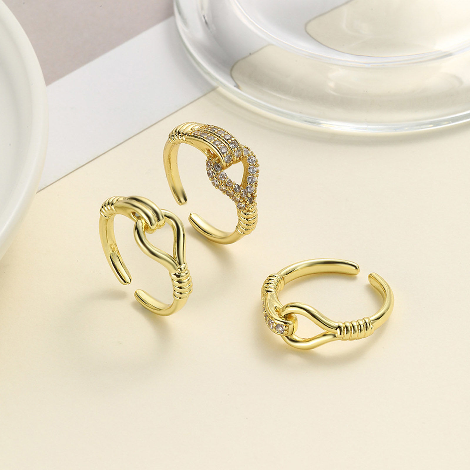 Picture of Eco-friendly Vacuum Plating Exquisite Geometric 18K Gold Plated Brass Open Adjustable Rope Knot Rings For Women Party