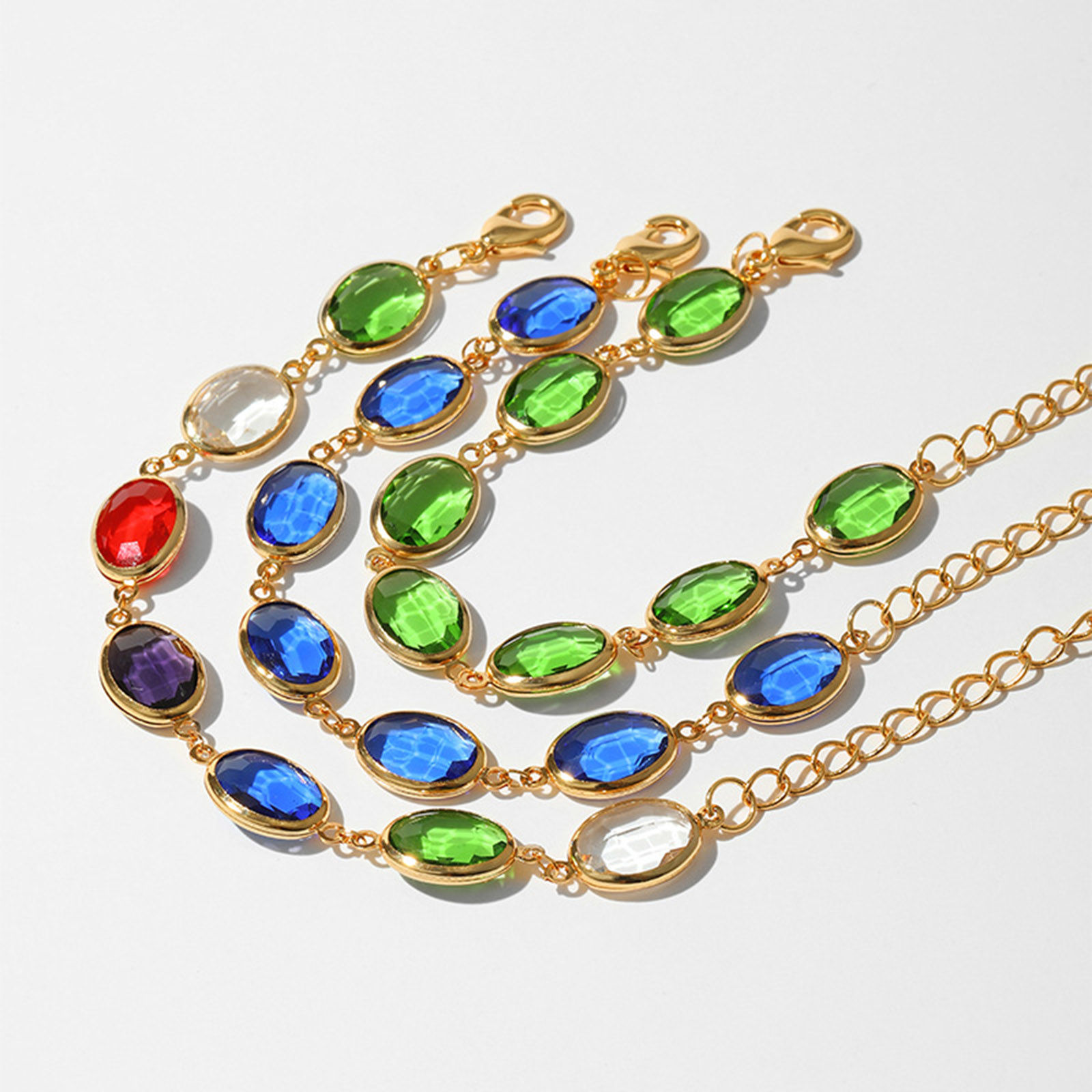 Picture of Eco-friendly Vacuum Plating Exquisite Stylish 18K Real Gold Plated Multicolor Copper & Glass Oval Bracelets For Women Party