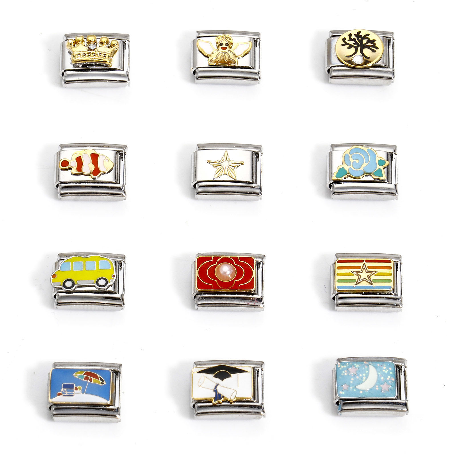 Image de 1 Pièce Bracelet à Maillons Breloques Italiens Accessories de Fabrication de Bracelets Bijoux DIY en 304 Acier Inoxydable Argent Mat Rectangle 10mm x 9mm
