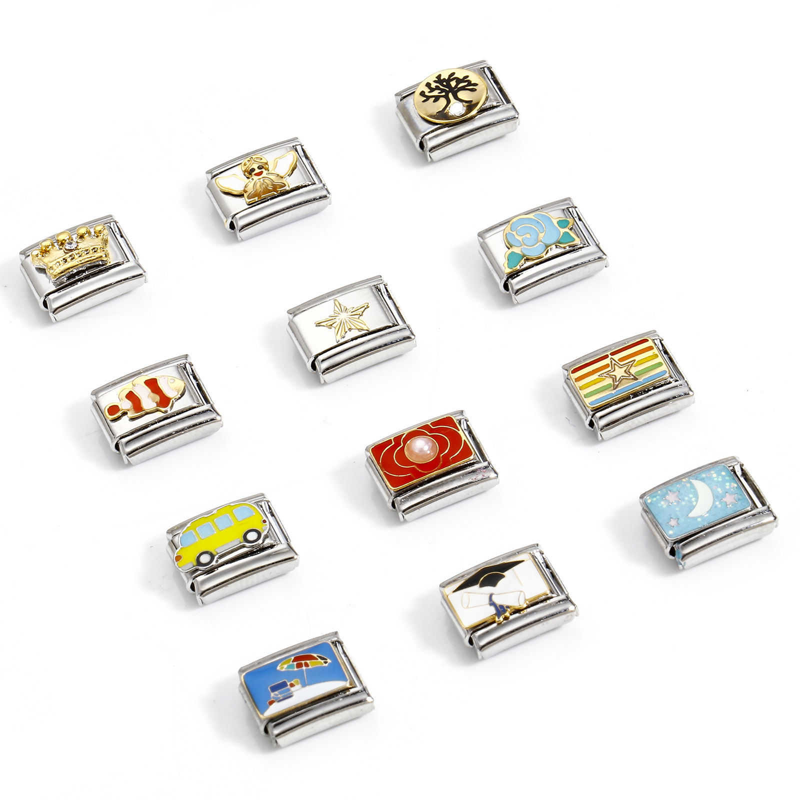 Image de 1 Pièce Bracelet à Maillons Breloques Italiens Accessories de Fabrication de Bracelets Bijoux DIY en 304 Acier Inoxydable Argent Mat Rectangle 10mm x 9mm